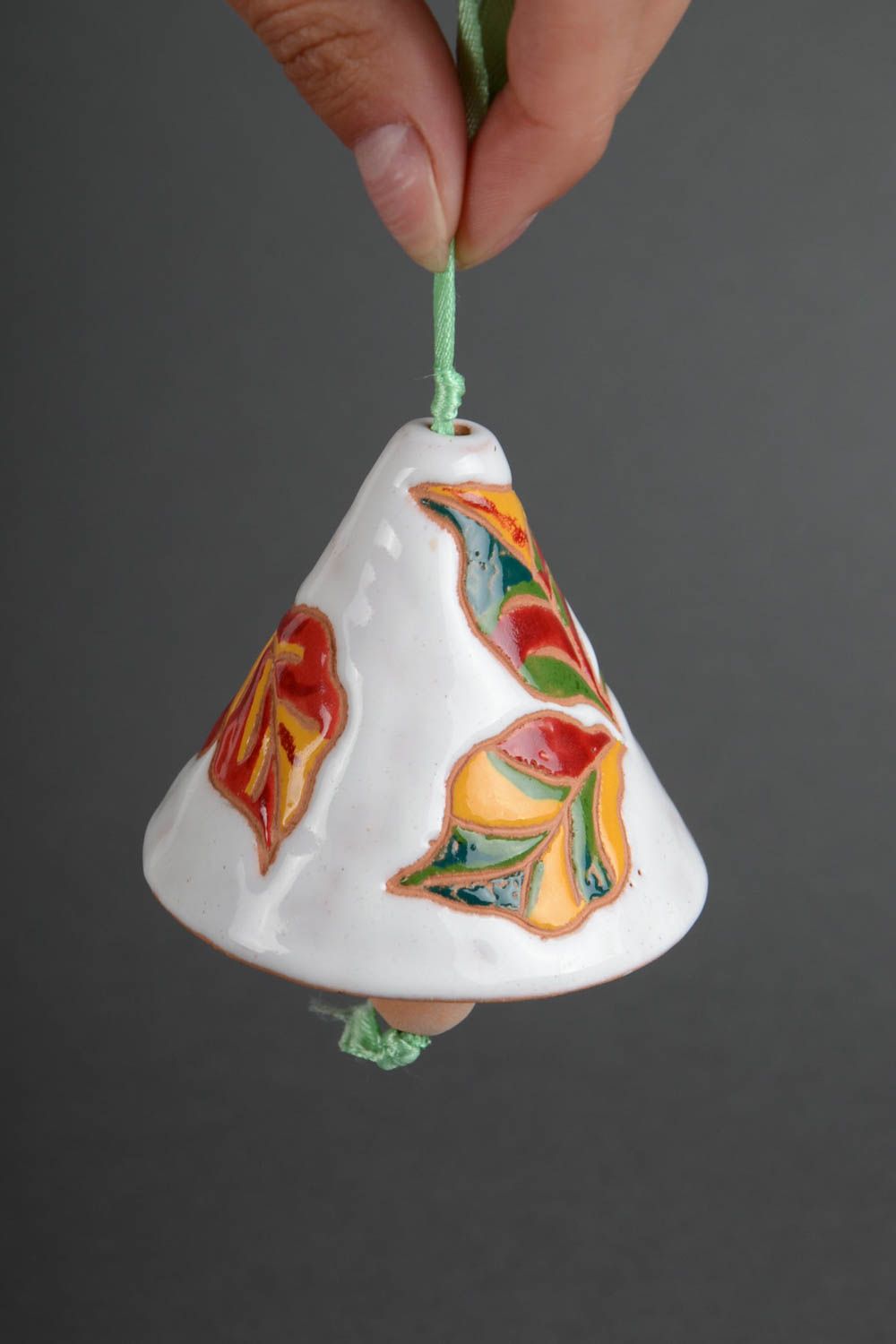 Clochette céramique peinte d'émail et glaçure faite main à suspendre décorative photo 5