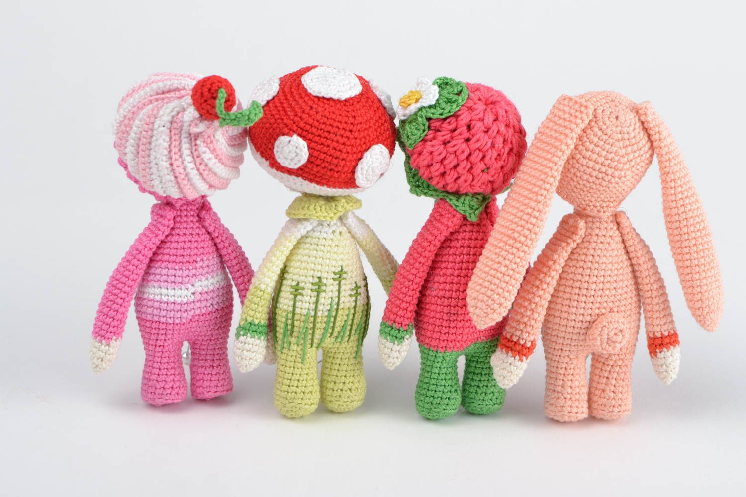 Beautiful bright cute uniquely designed handmade crochet cotton 4 toys package photo 5