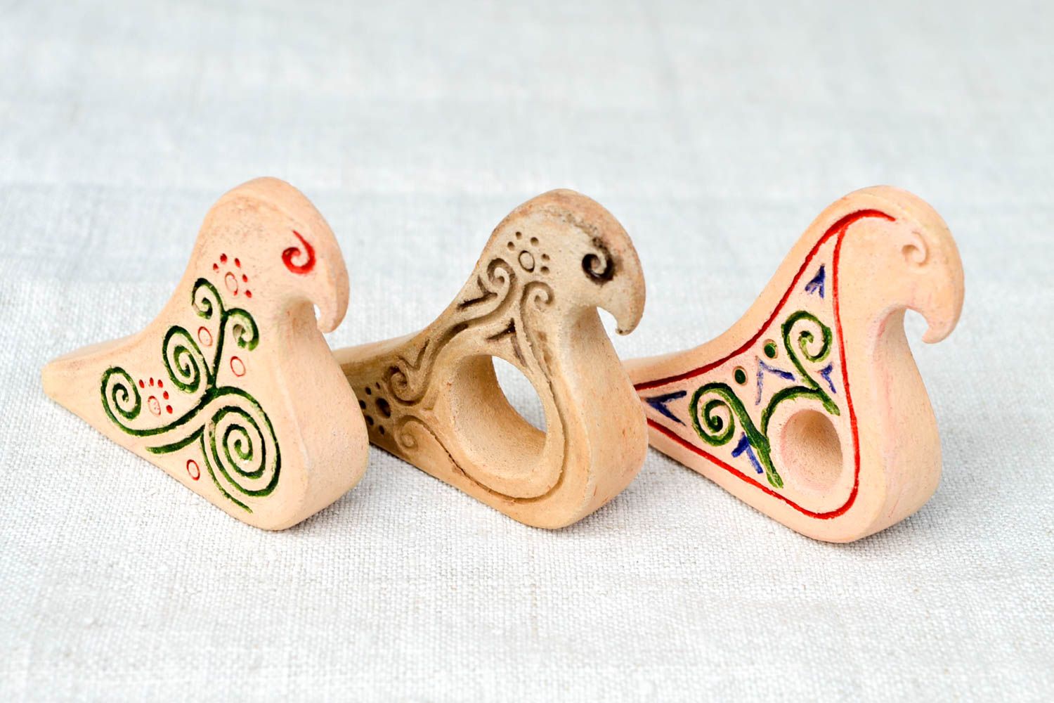 Handmade ceramic penny whistle 3 pieces folk toys interior decorating gift ideas photo 3