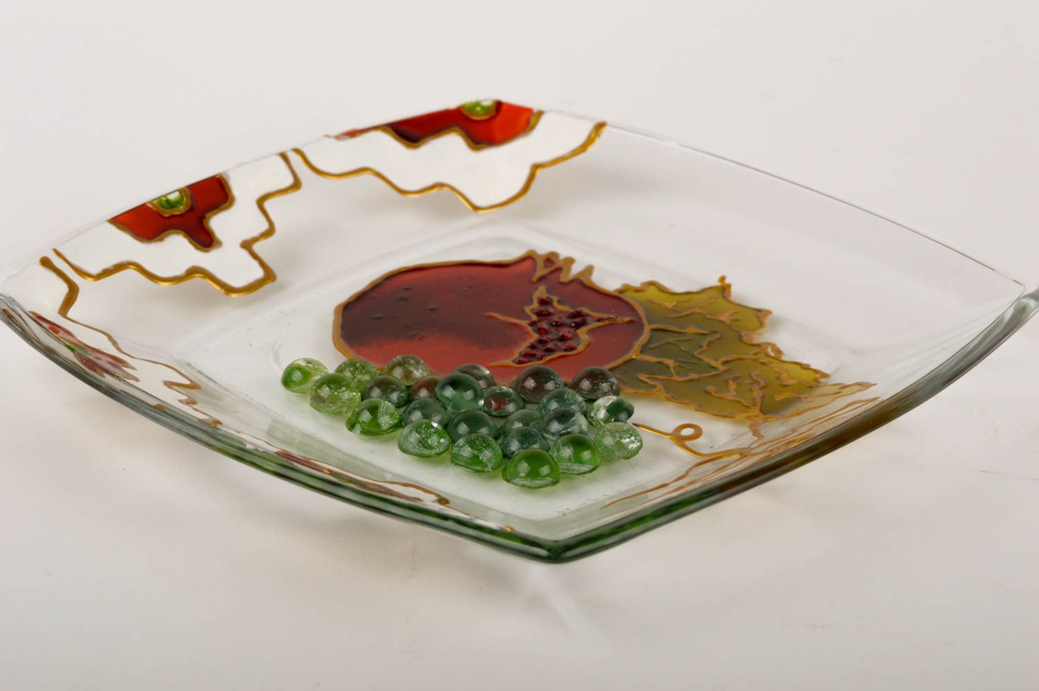 Plato de vidrio decorado hecho a mano objeto de decoración vajilla moderna foto 3