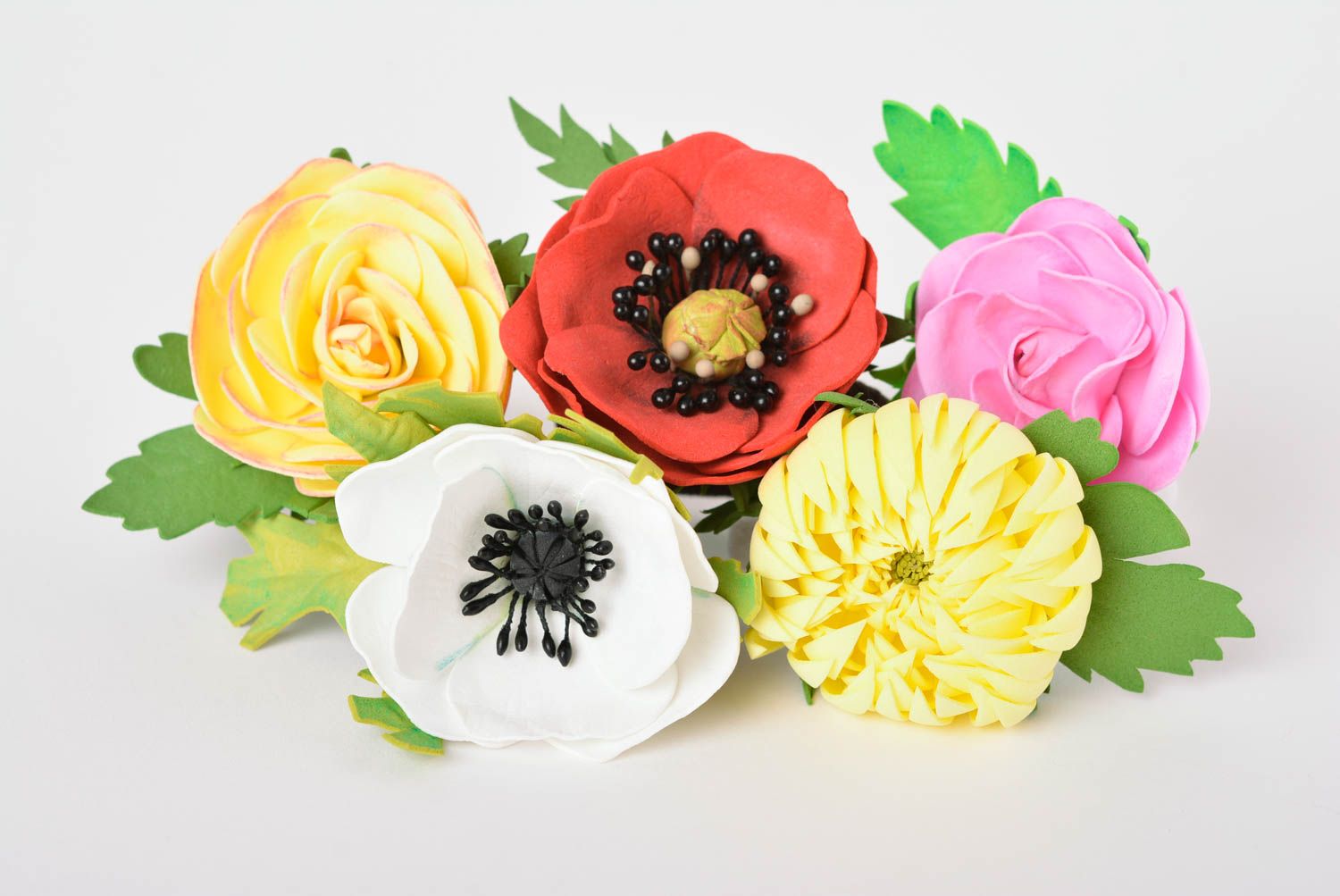 Handmade flower scrunchy foamiran flower barrette hair jewelry for children photo 1