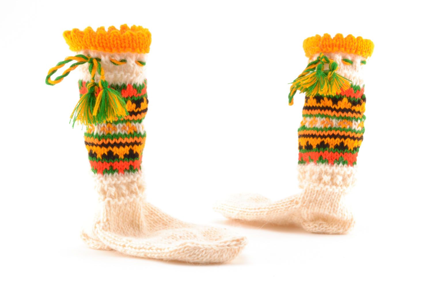 Calcetines de lana tejidos a mano Ornamento amarillo	 foto 5