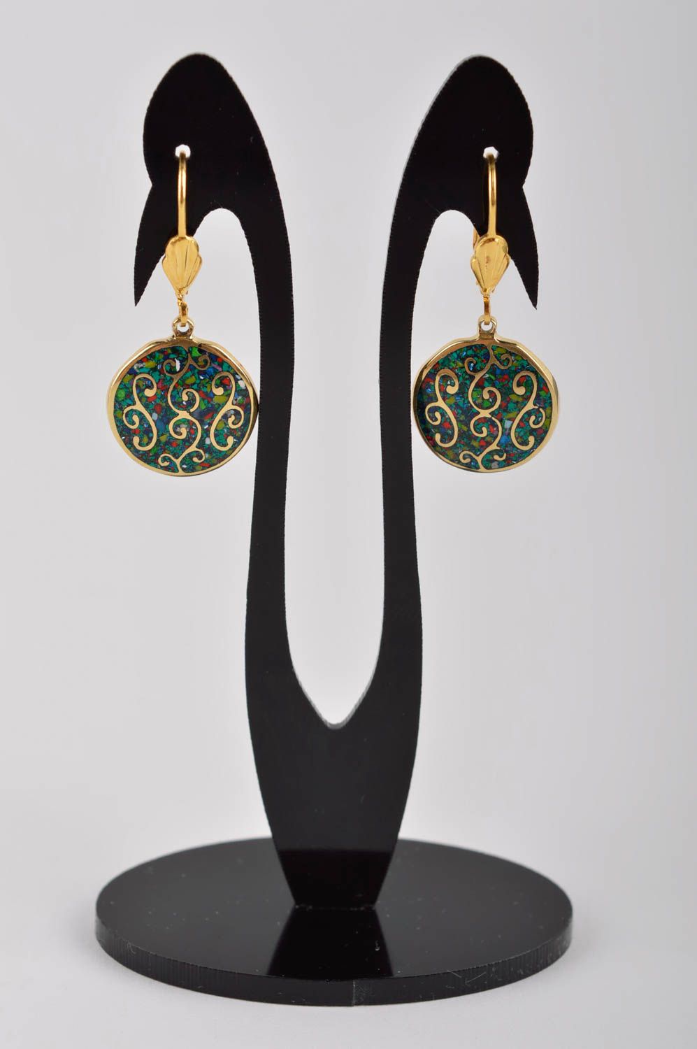 Handmade metal earrings with natural stones brass earrings fashion bijouterie photo 2