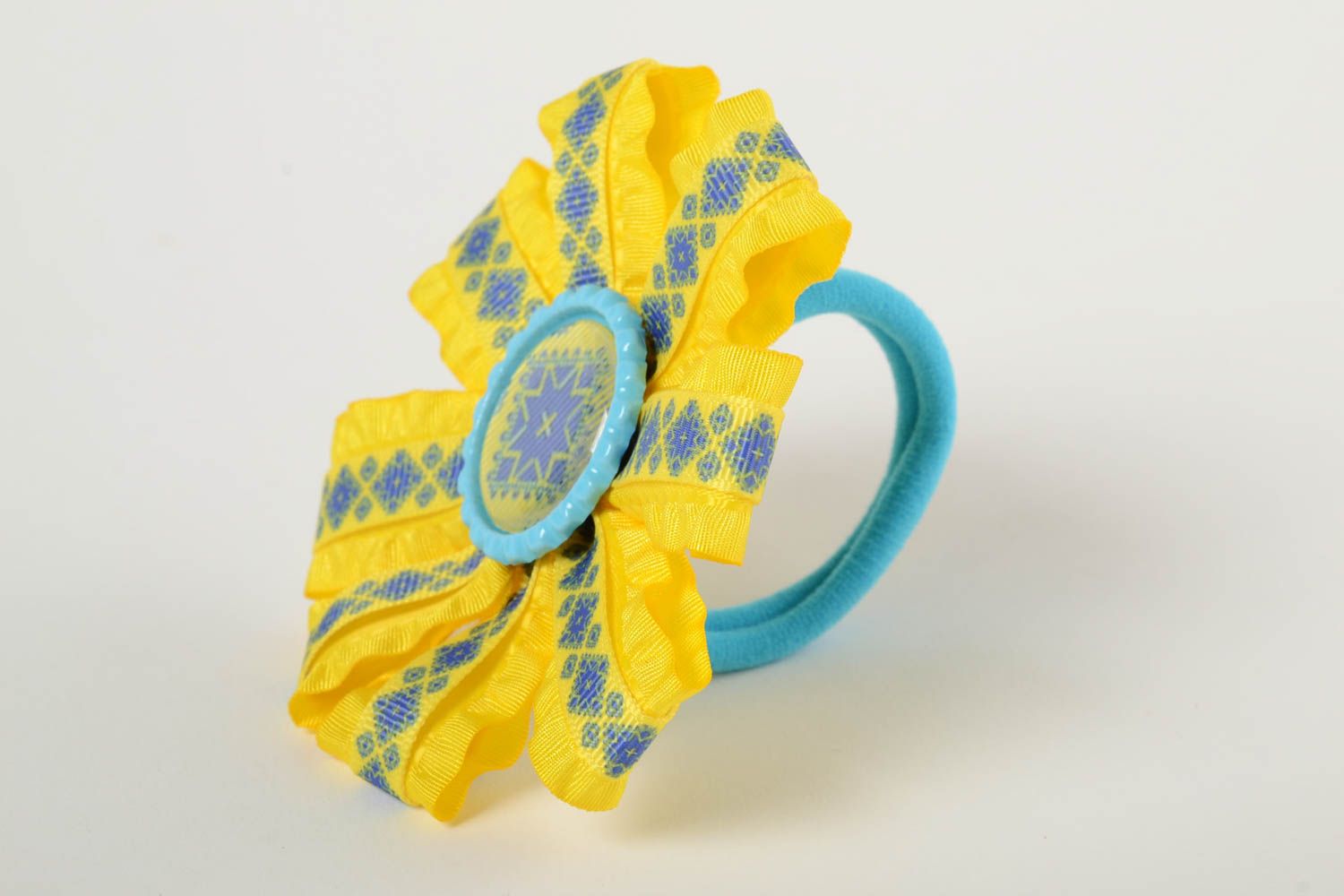 Yellow scrunchy made of rep ribbons for girls handmade large hair barrette photo 4