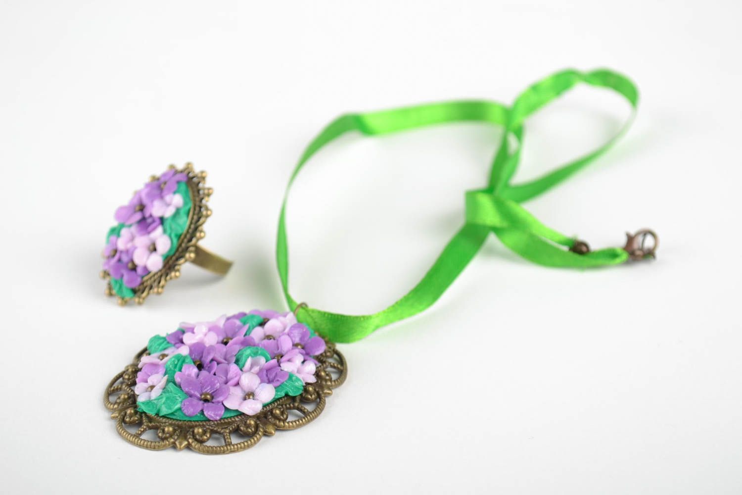 Handmade jewelry flower jewelry plastic necklace seal ring jewelry set  photo 3