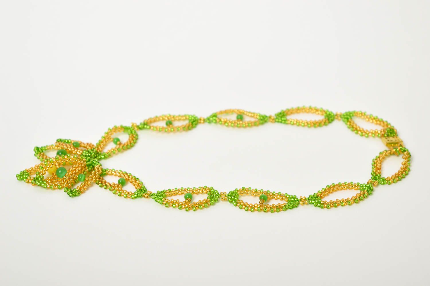 Rocailles Kette handgefertigt Frauen Accessoire Designer Schmuck grün gelb foto 5