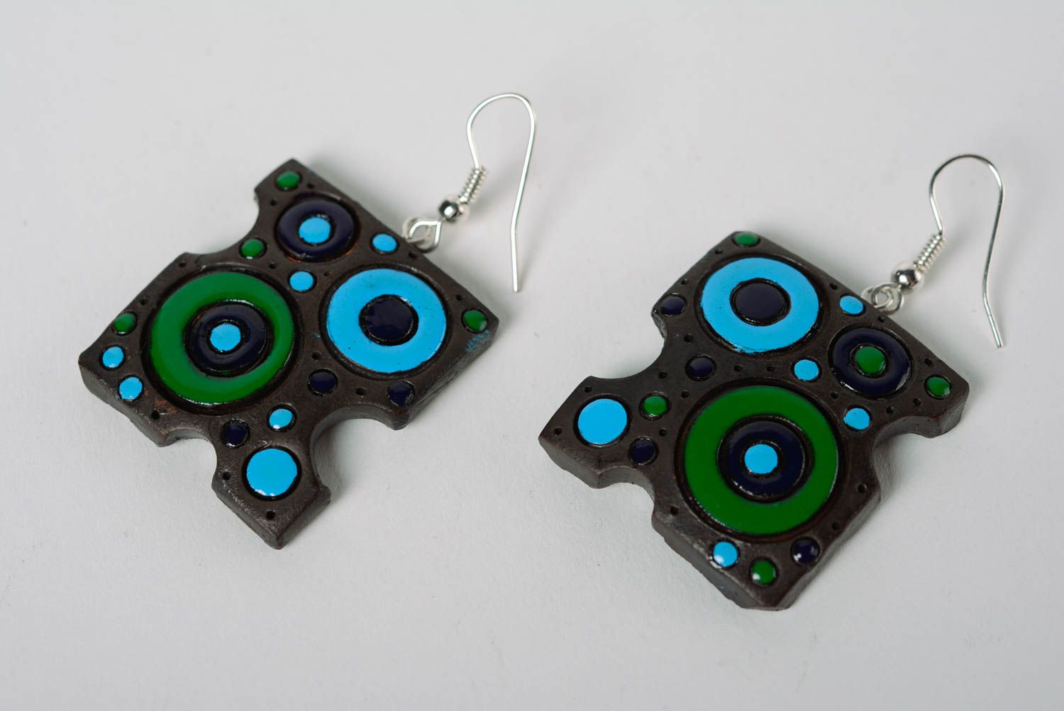 Beautiful designer clay earrings painted with color enamel handmade photo 1