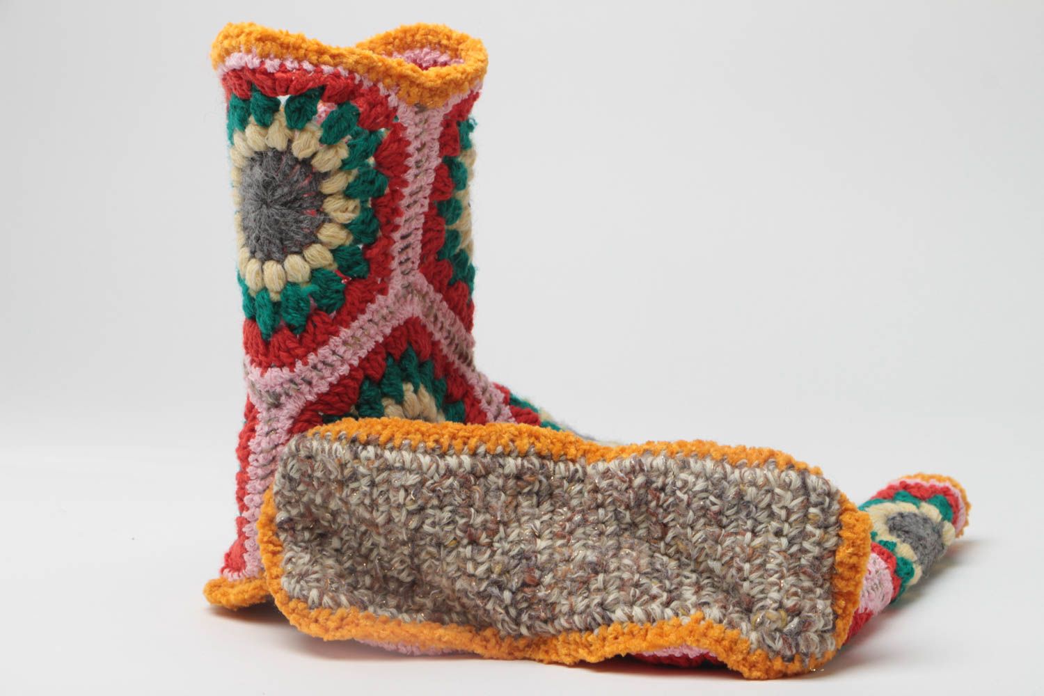 Crochet boots socks handmade colorful comfortable home slippers for winter photo 4