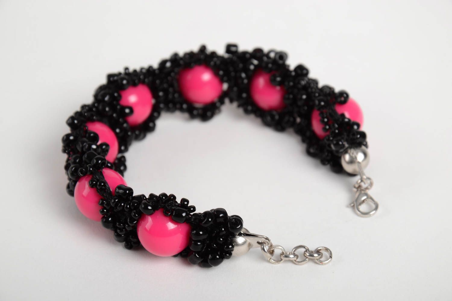 Glasperlen Armband handgefertigt Designer Schmuck Frauen Accessoire rosa schwarz foto 3