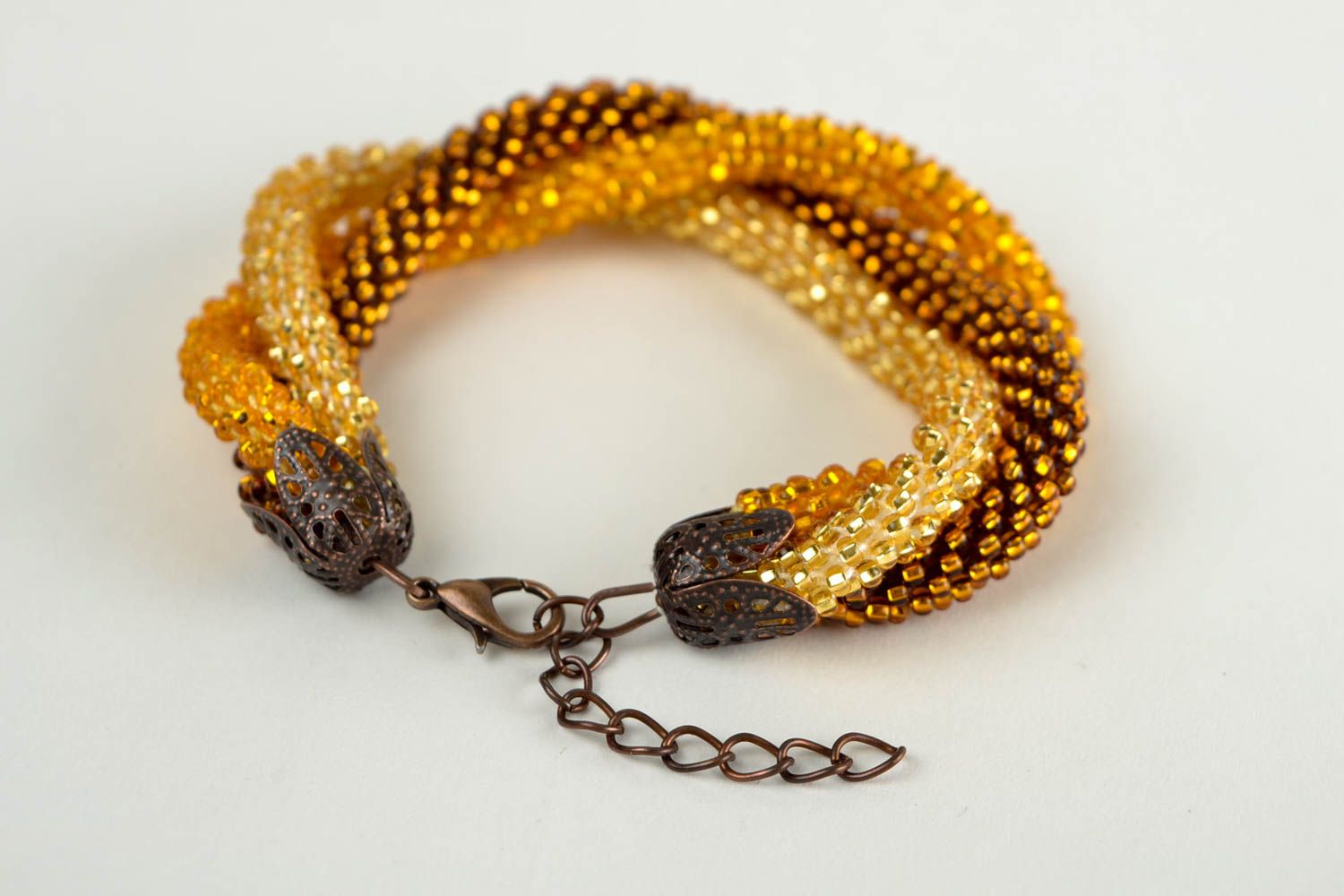 Bracelet jaune marron Bijou fait main perles de rocaille Cadeau femme original photo 5