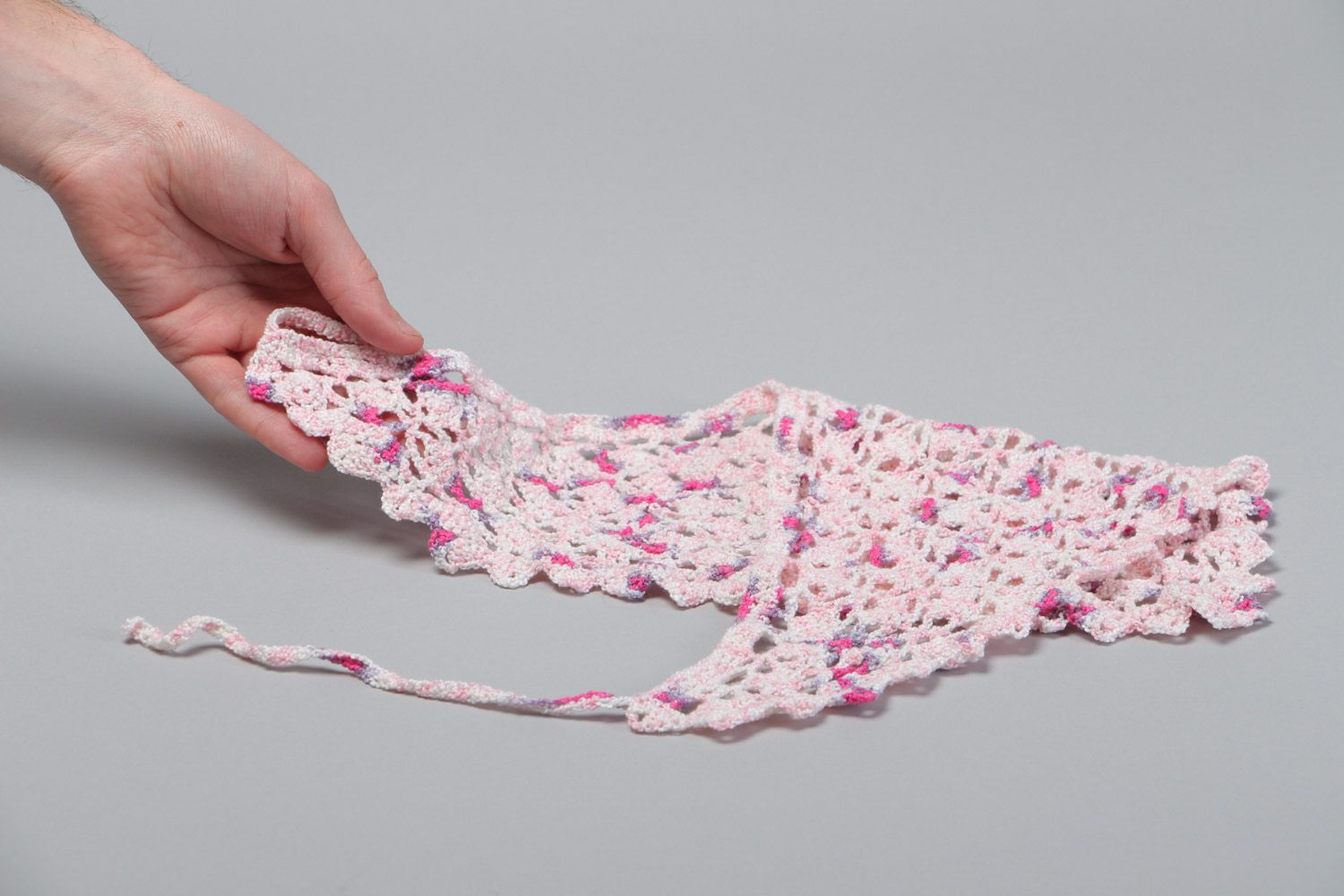 Light handmade lacy crochet cotton shawl for women photo 5