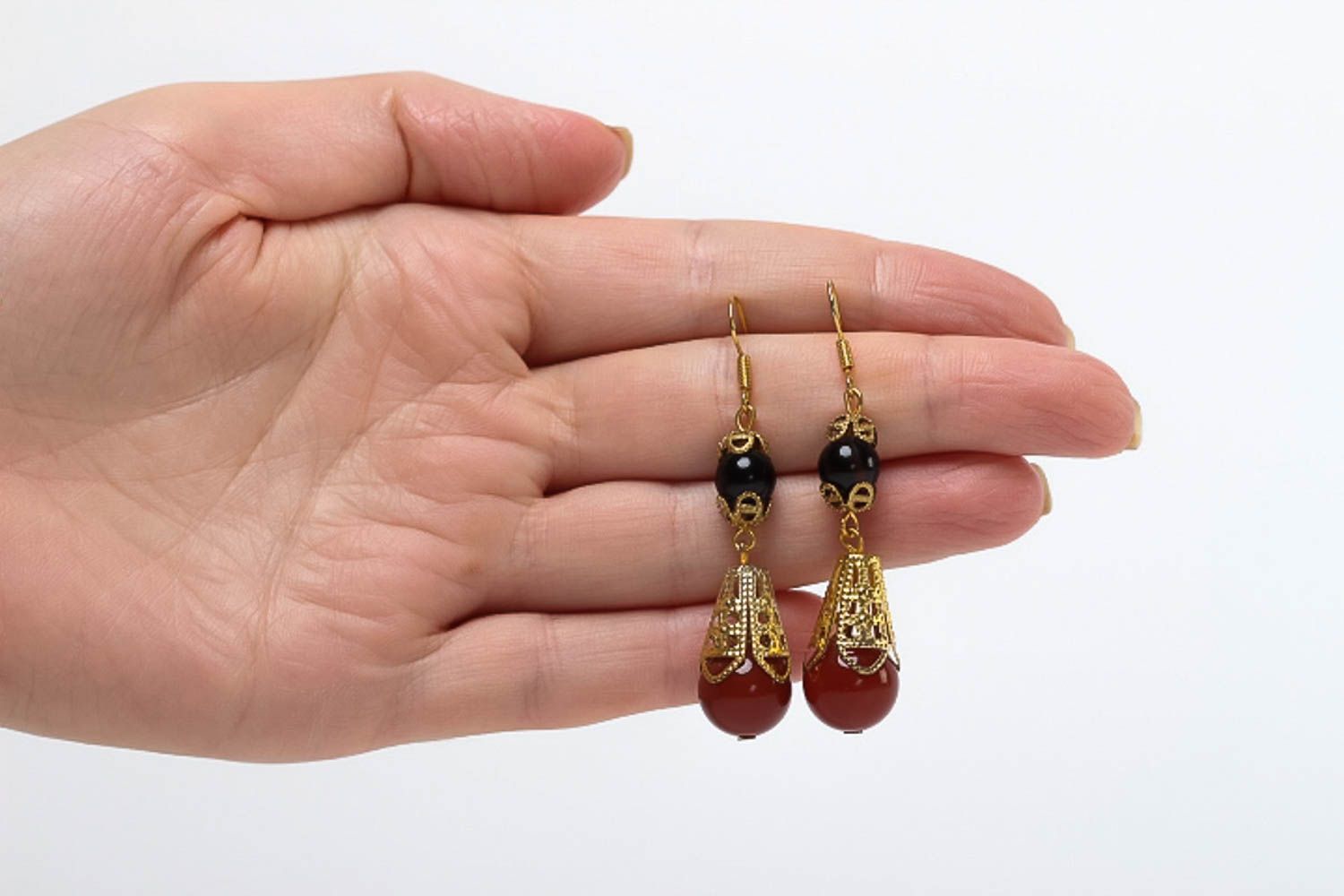 Handmade Ohrringe Perlen Ohrhänger Geschenk für Frauen mit Carnelian elegant foto 5