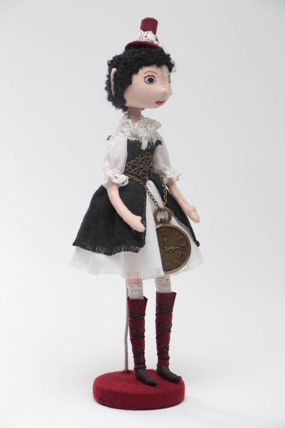 Кукла для интерьера из ткани мягкая в винтажном костюме на подставке хэнд мэйд фото 2