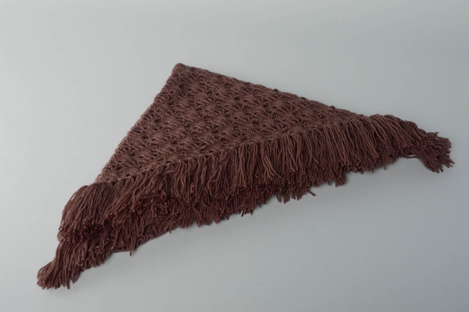 Hand crochet wool shawl of chocolate color photo 1