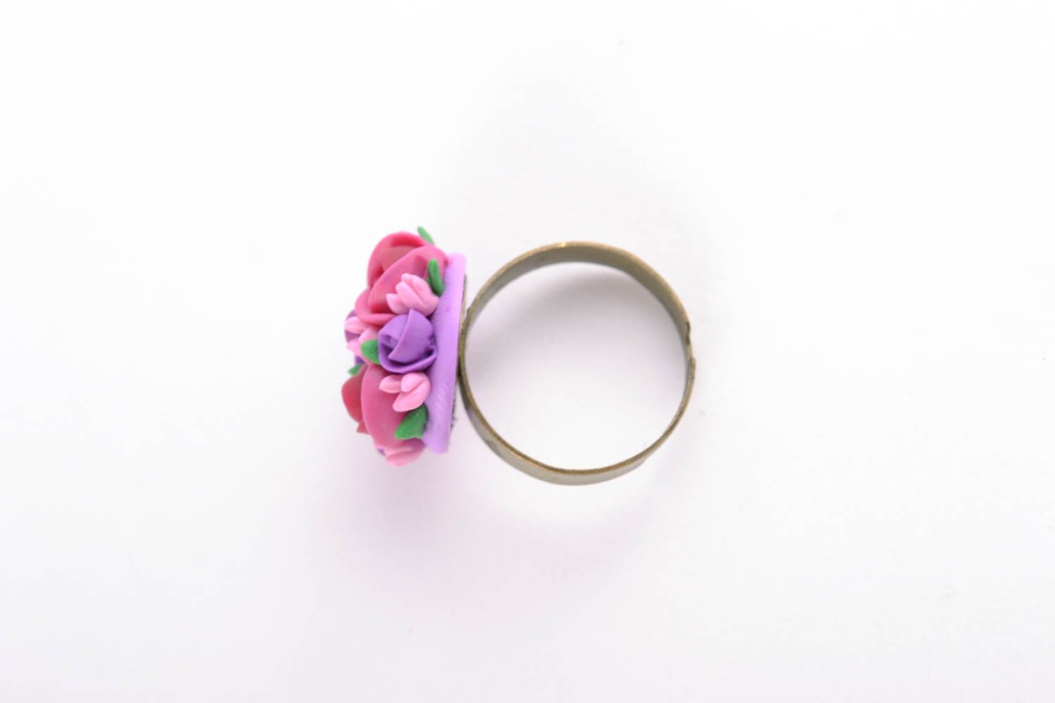 Кольцо цветок из полимерной глины красивое  фото 5