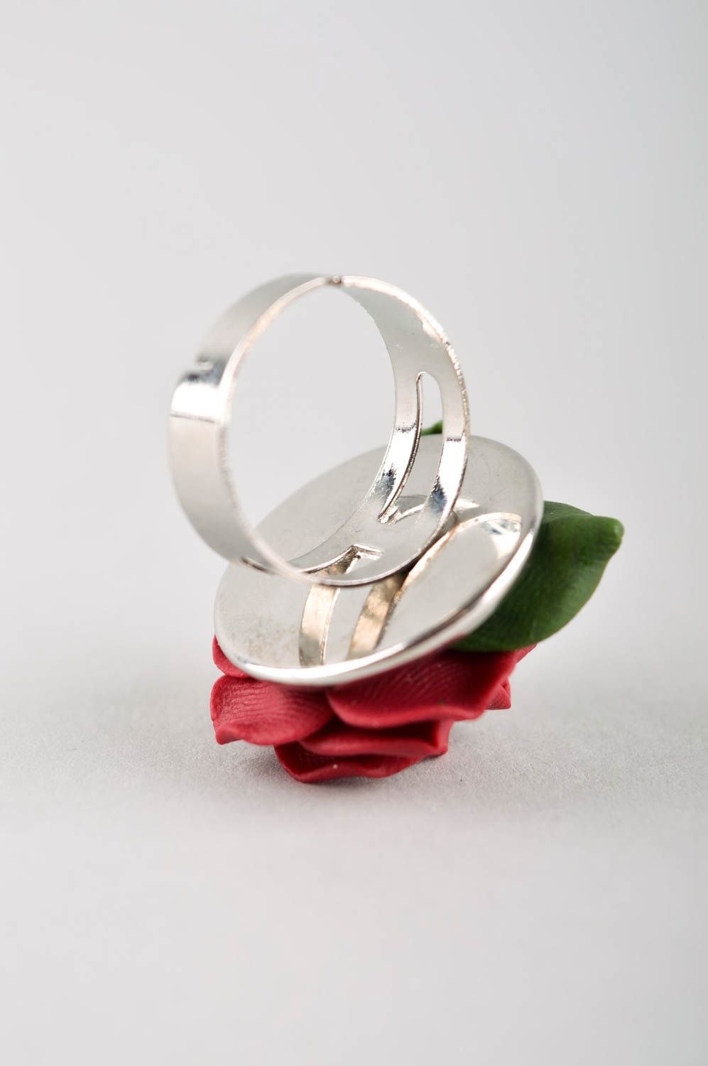 Кольцо ручной работы Роза украшение из полимерной глины цветочное кольцо фото 4
