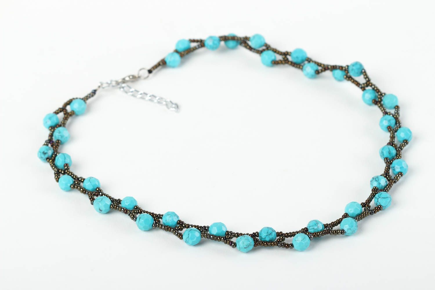 Bracelet perles rocaille Bijou fait main turquoise bleu clair Accessoire femme photo 2