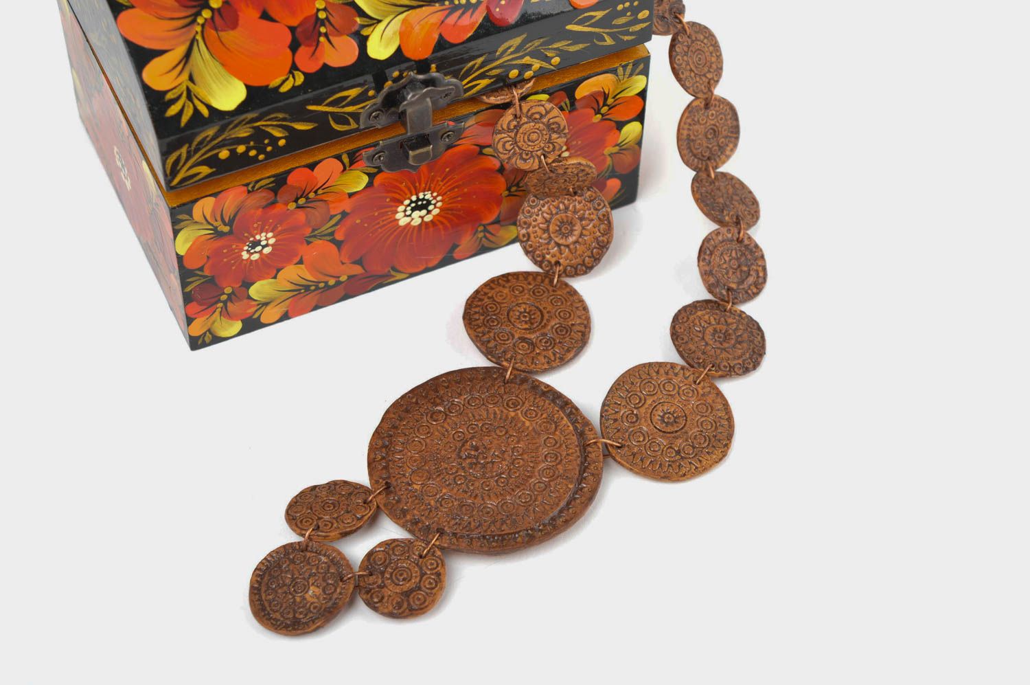 Handmade bijouterie design necklace beautiful jewelry made of natural clay  photo 1