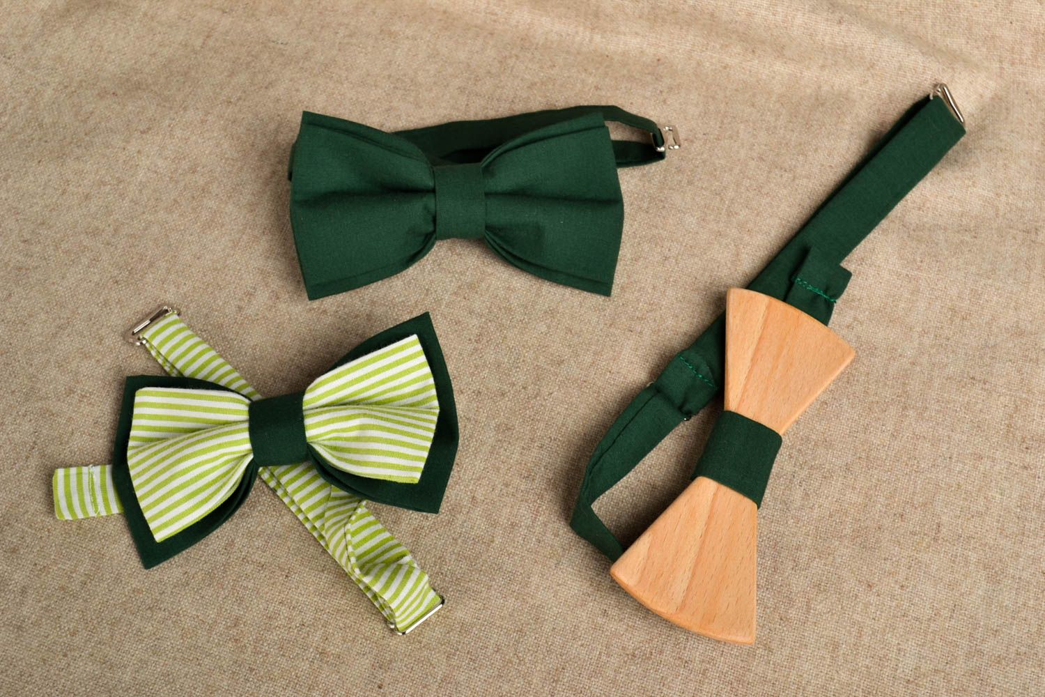 Handmade bow ties set 3 pieces textile bow tie wooden bow tie small gifts photo 1