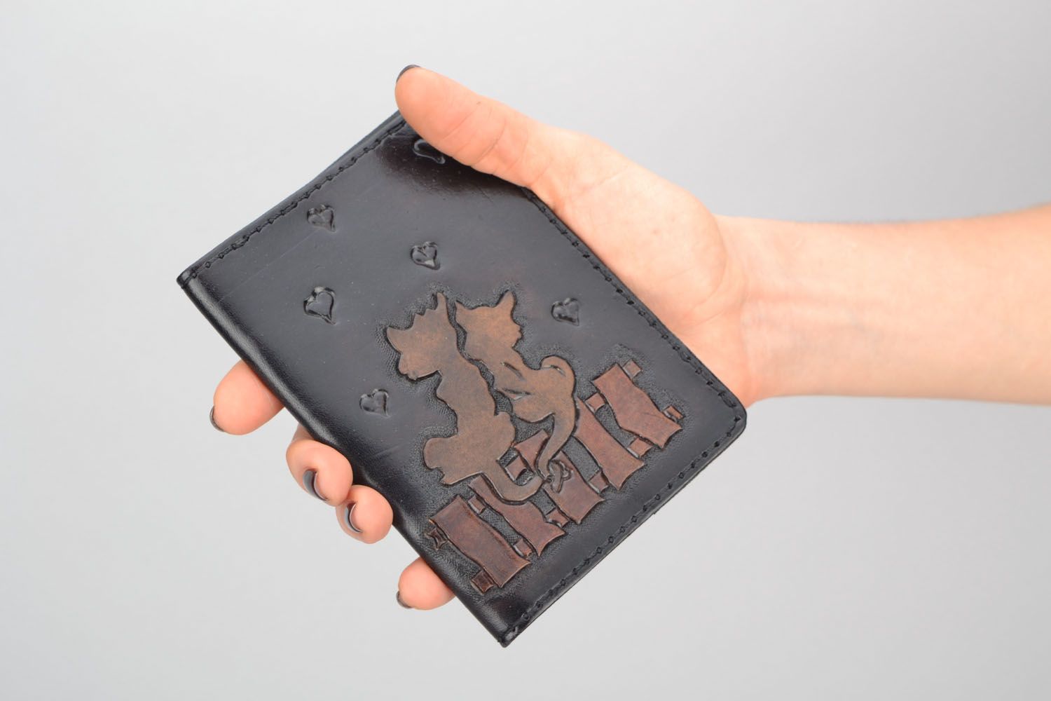 Couverture du passeport en cuir faite main Chats photo 2
