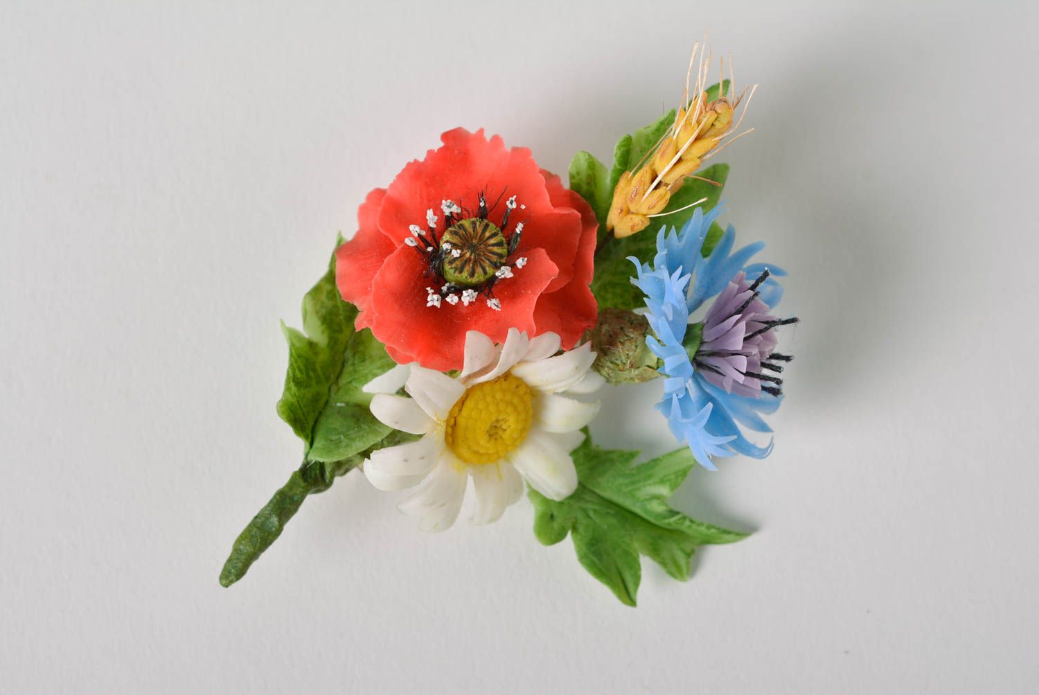 Unusual beautiful homemade polymer clay flower brooch designer accessory photo 5