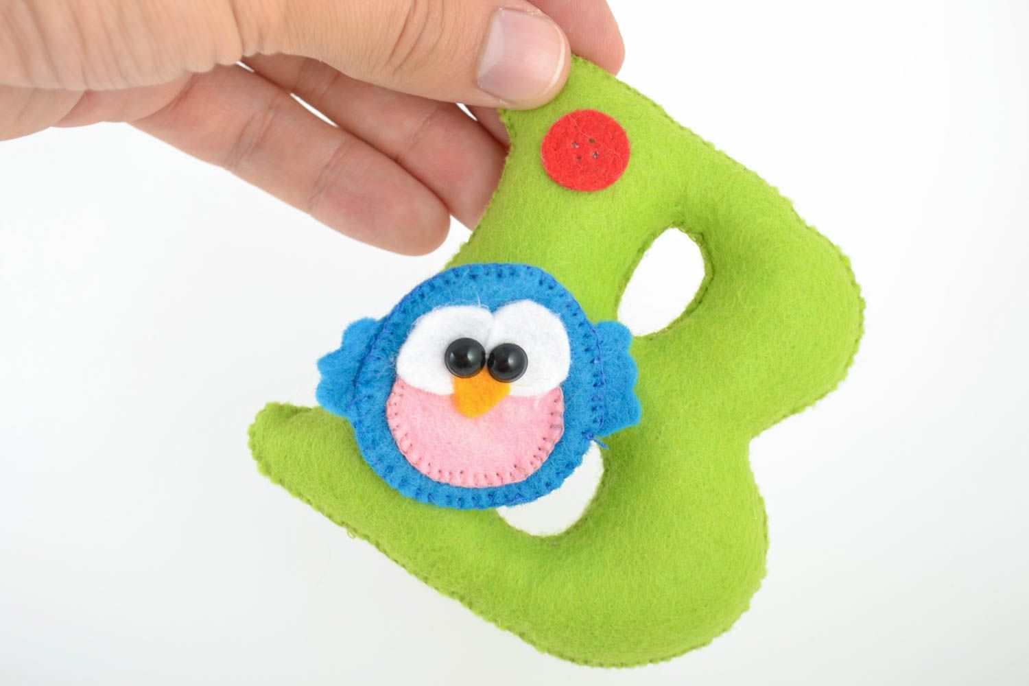 Beautiful handmade decorative felt soft letter B with toy owl for children photo 4