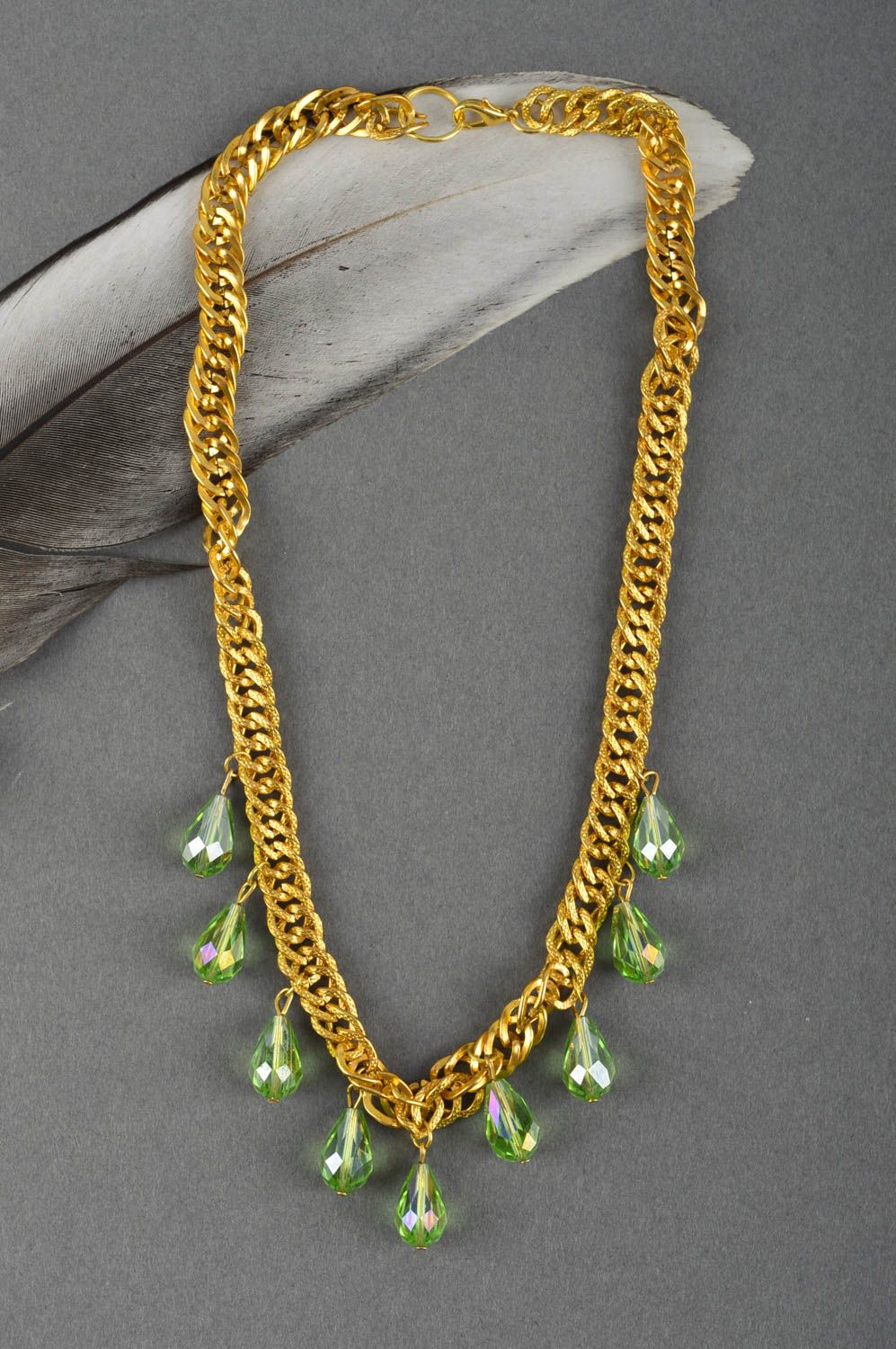 Handmade yellow metal necklace unique designer bijouterie present for woman photo 1