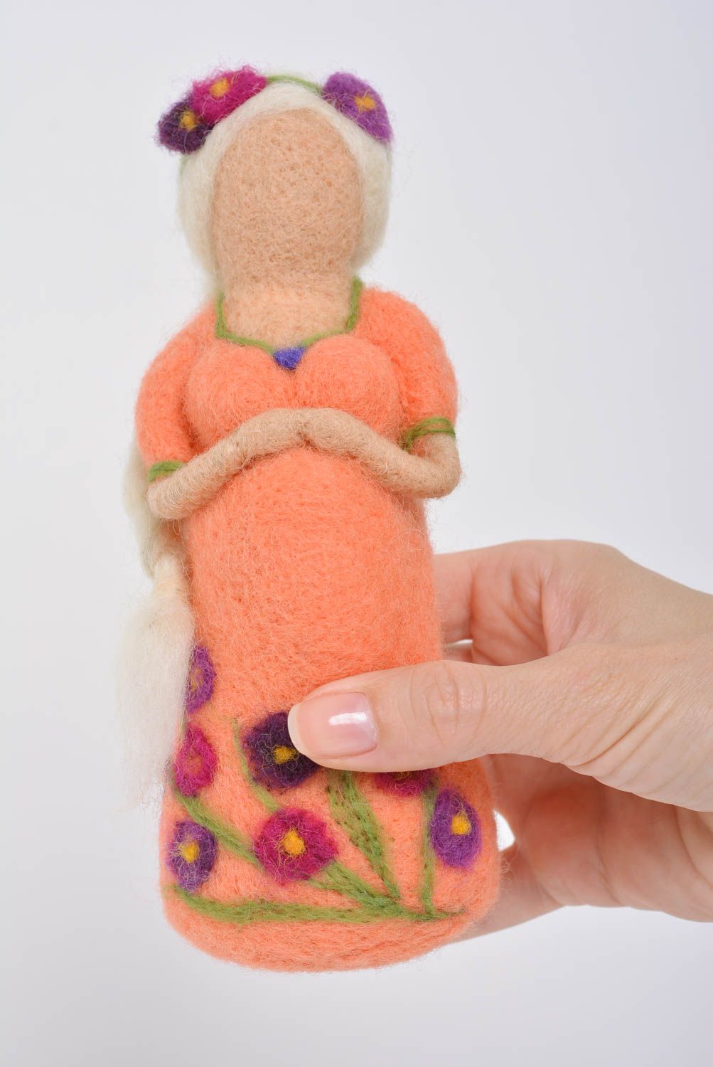 Beautiful small handmade felted wool doll for home decor collectible figurine photo 4