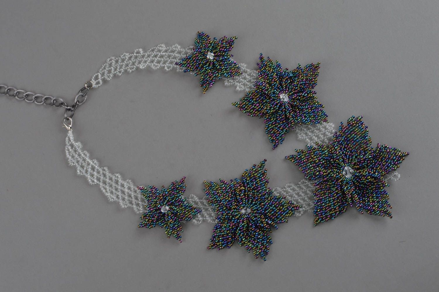 Beaded flower necklace beautiful handmade accessory for women designer jewelry photo 3
