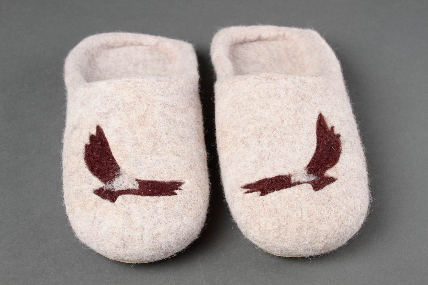Handmade felted slippers men woolen slippers with eagles designer present  photo 2
