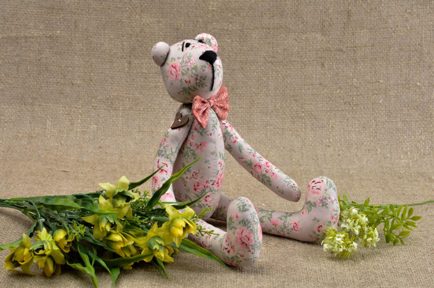 Jouet ours à motif floral Peluche faite main en coton Cadeau pour enfant photo 1