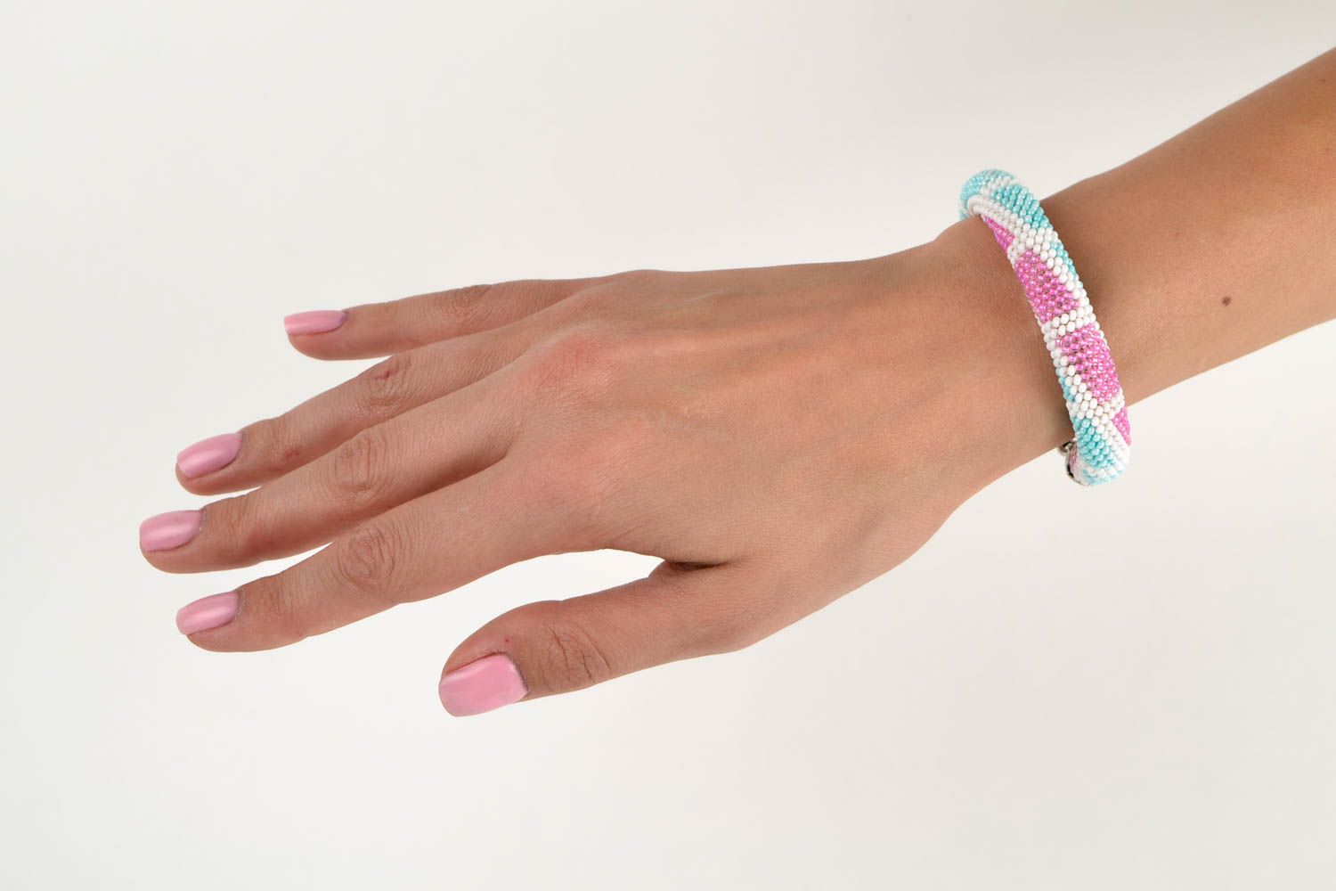 Bracelet perles de rocaille Bijou fait main rose-bleu Cadeau pour femme photo 2