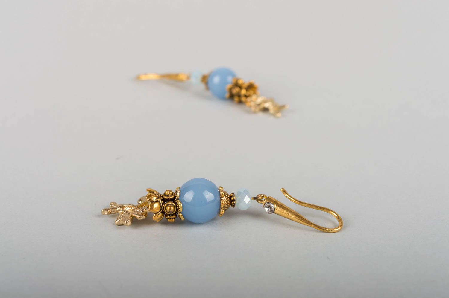 Lange blaue schöne elegante handmade Ohrringe mit Nephrit Damen Schmuck  foto 2