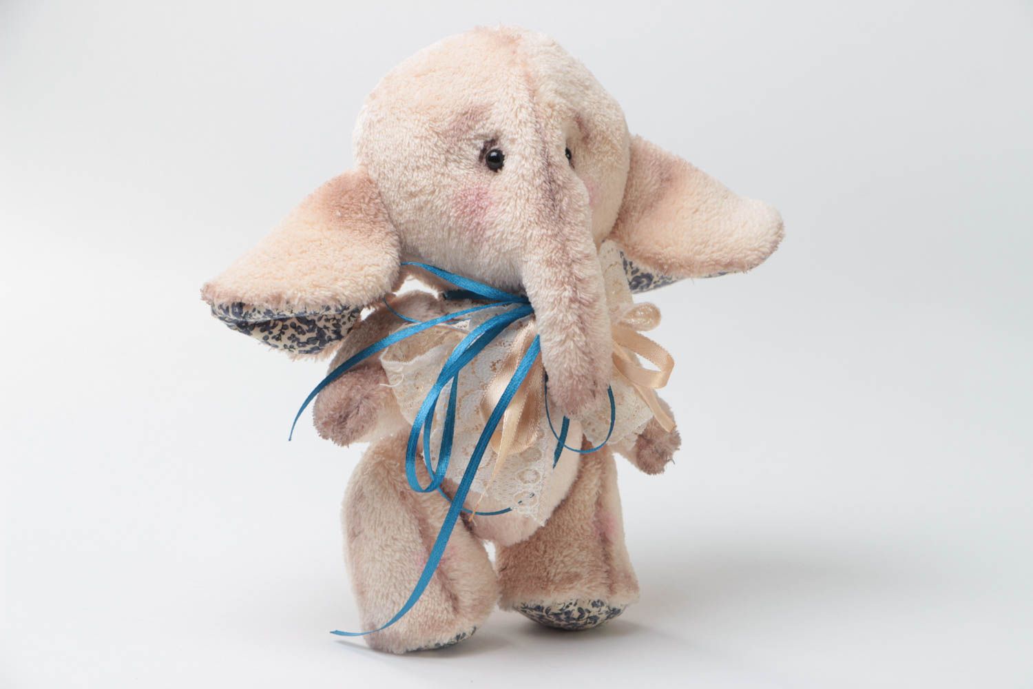 Handmade designer soft toy sewn of viscose fabric beige elephant for kids photo 2