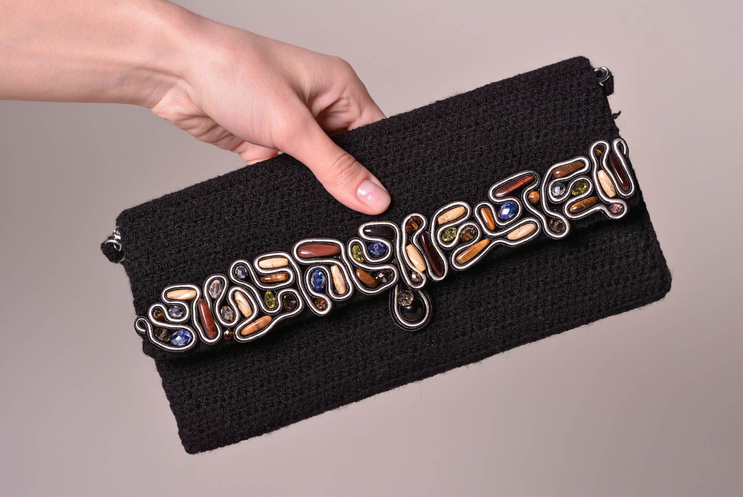 Handmade Clutch Tasche Accessoire für Frauen gestrickt bestickt Frauen Geschenk  foto 2