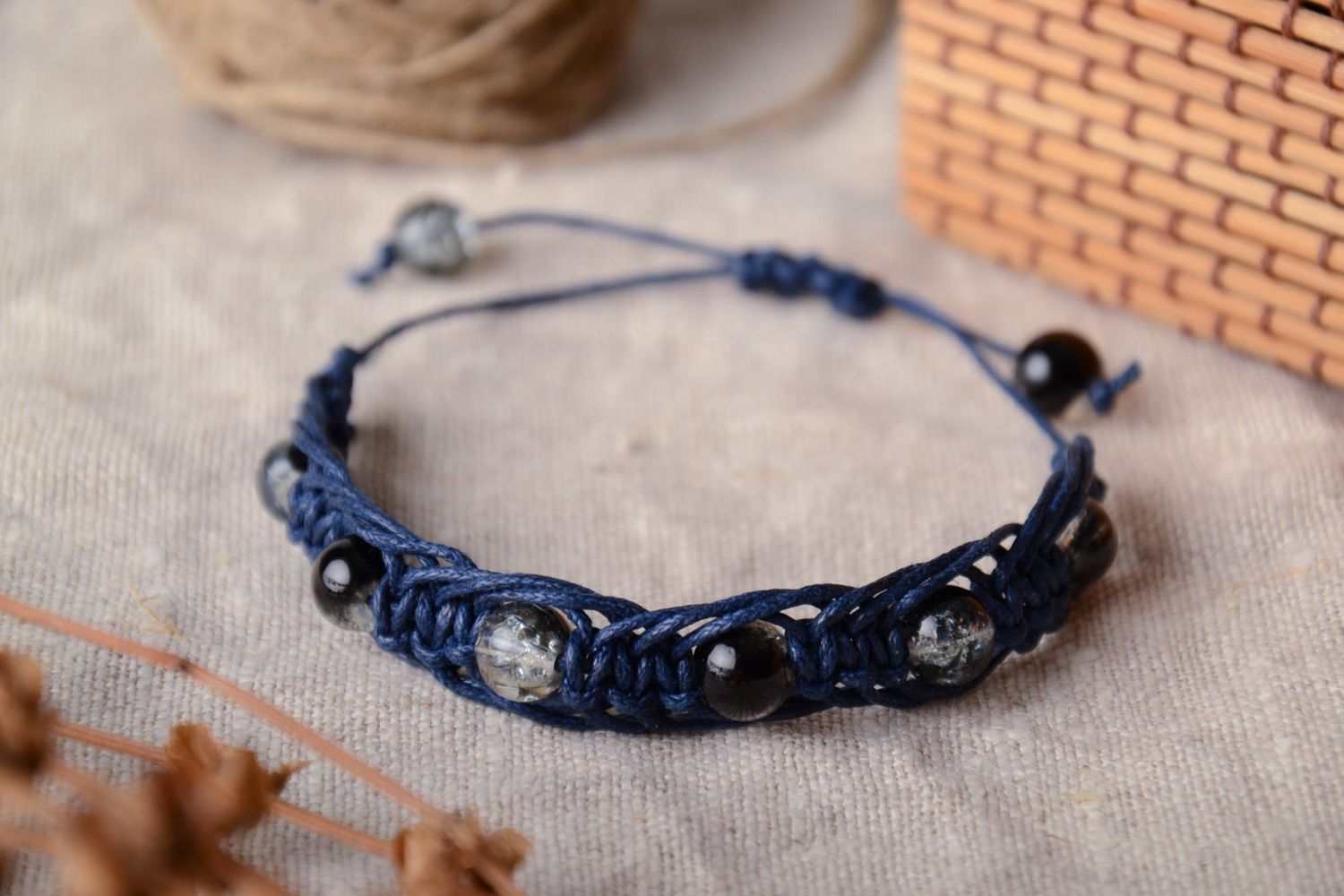 Woven bracelet with glass beads photo 2