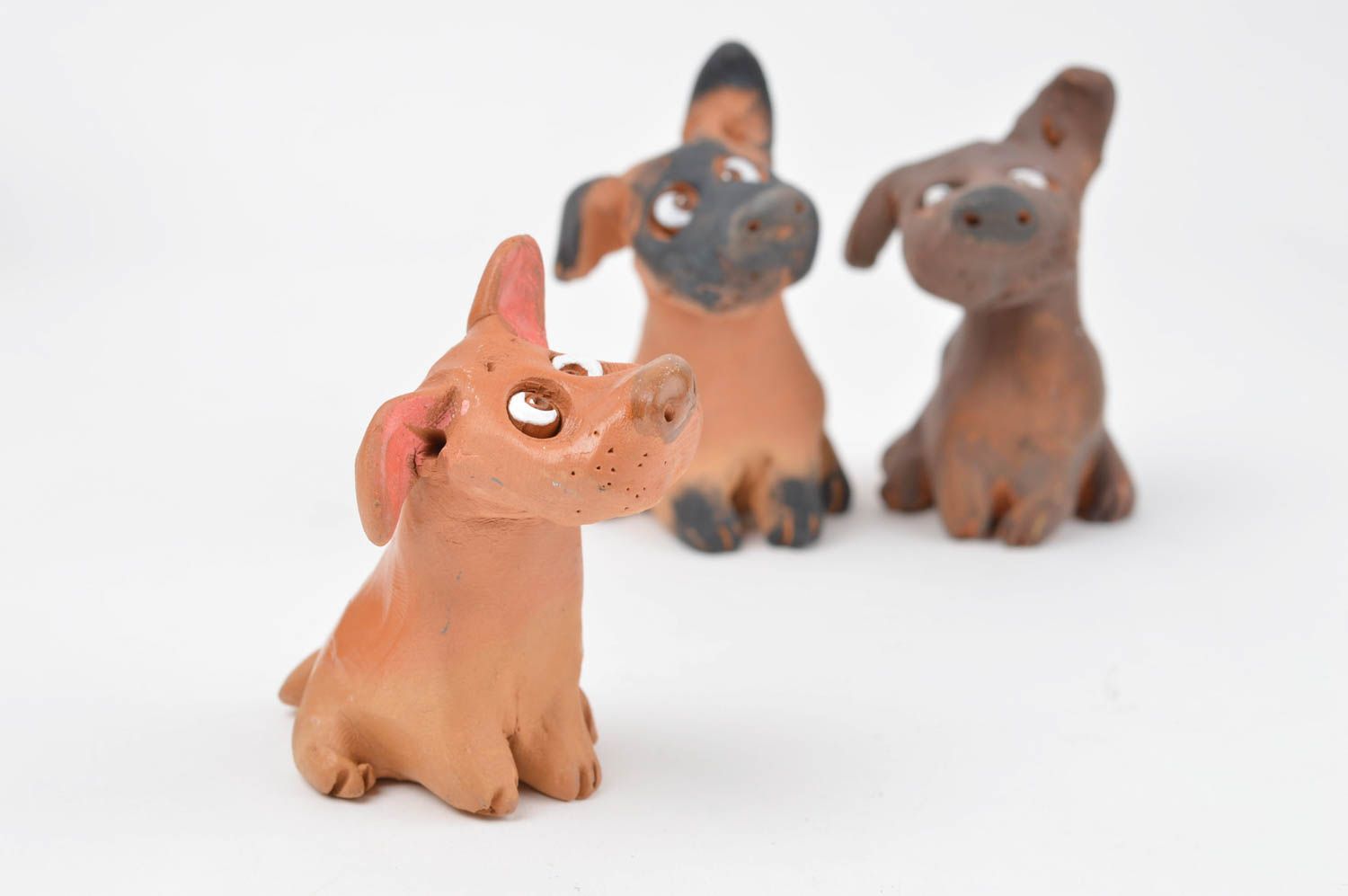 Handmade ceramic figurines 3 cute clay dogs unusual statuettes home decor photo 4