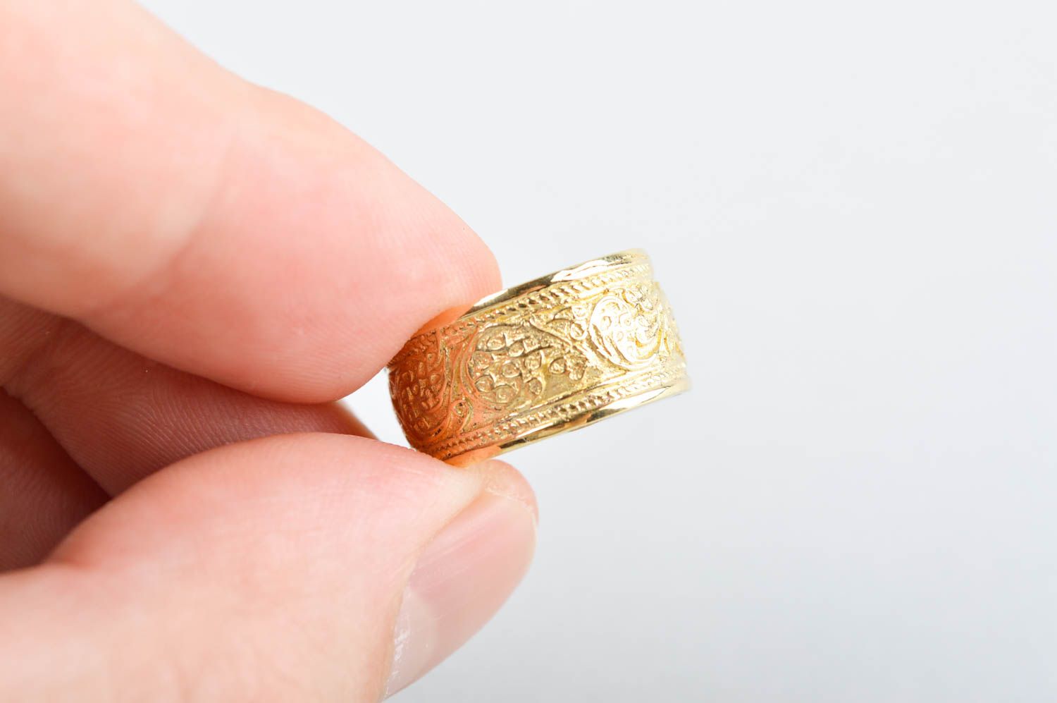 Кольцо ручной работы металлическое украшение из латуни широкое модное кольцо фото 4