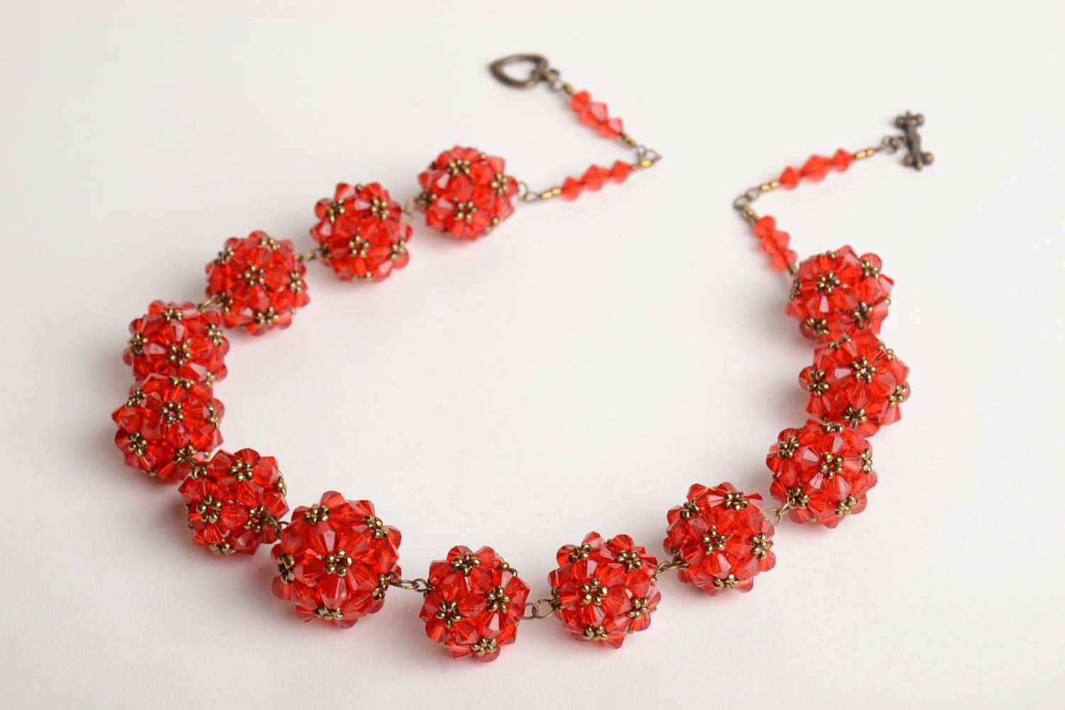 Handmade designer crocheted beaded necklace in bright red color palette photo 5