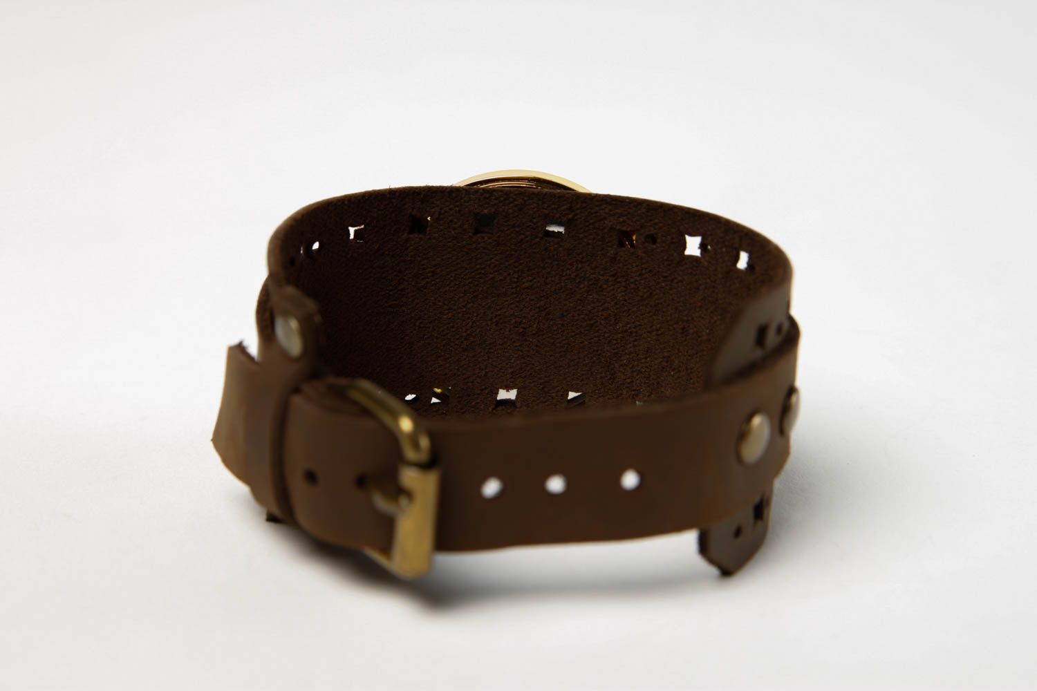 Bracelet cuir fait main Bracelet de montre design mode brun Accessoire en cuir photo 5