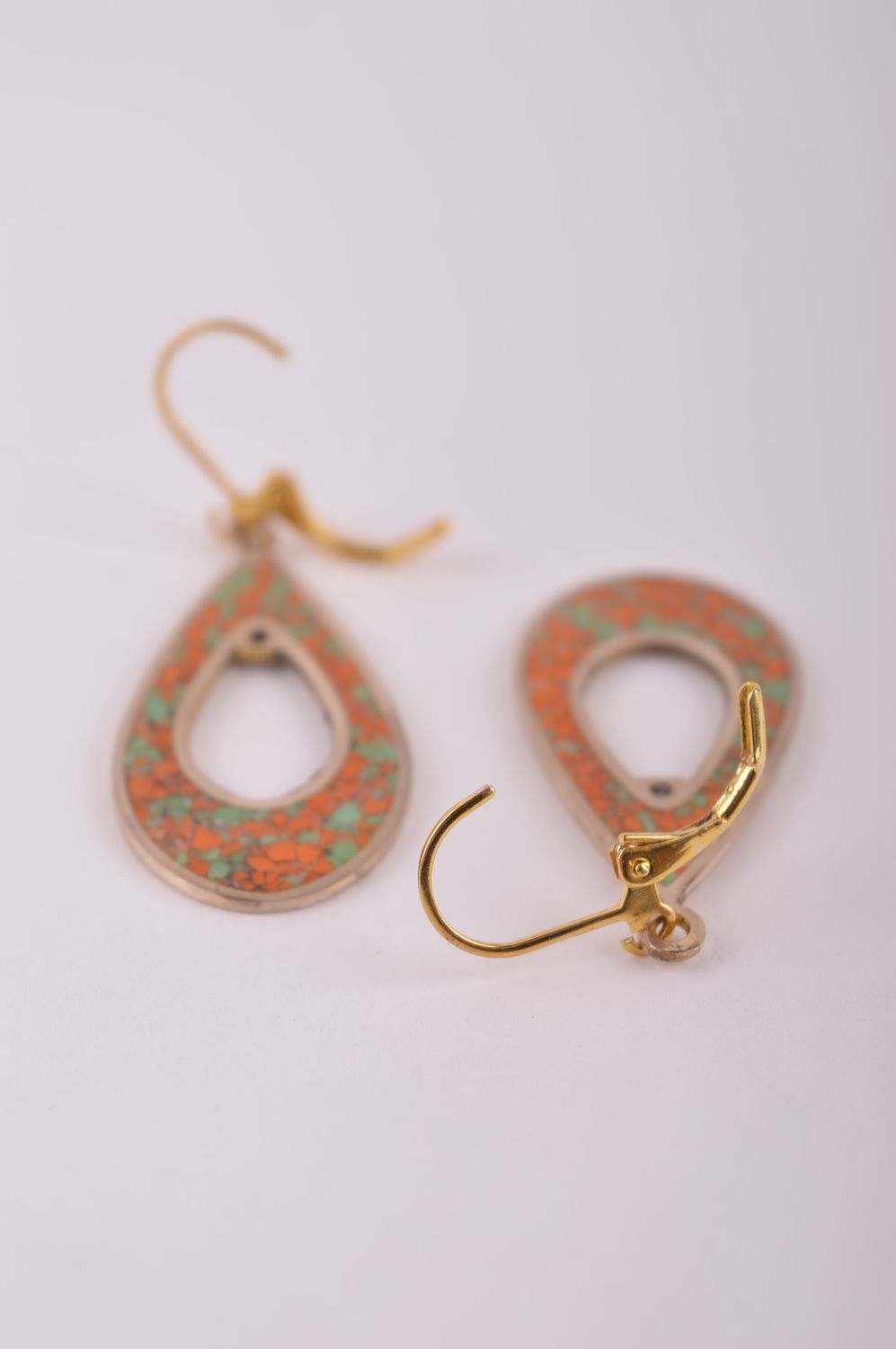 Unusual handmade brass earrings teardrop metal earrings gemstone earrings photo 5