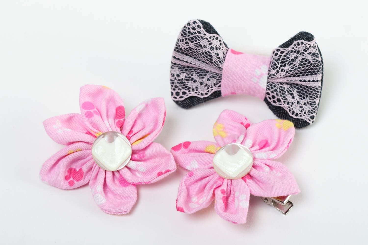Beautiful handmade flower scrunchie 2 hair clips hair accessories for girls photo 2