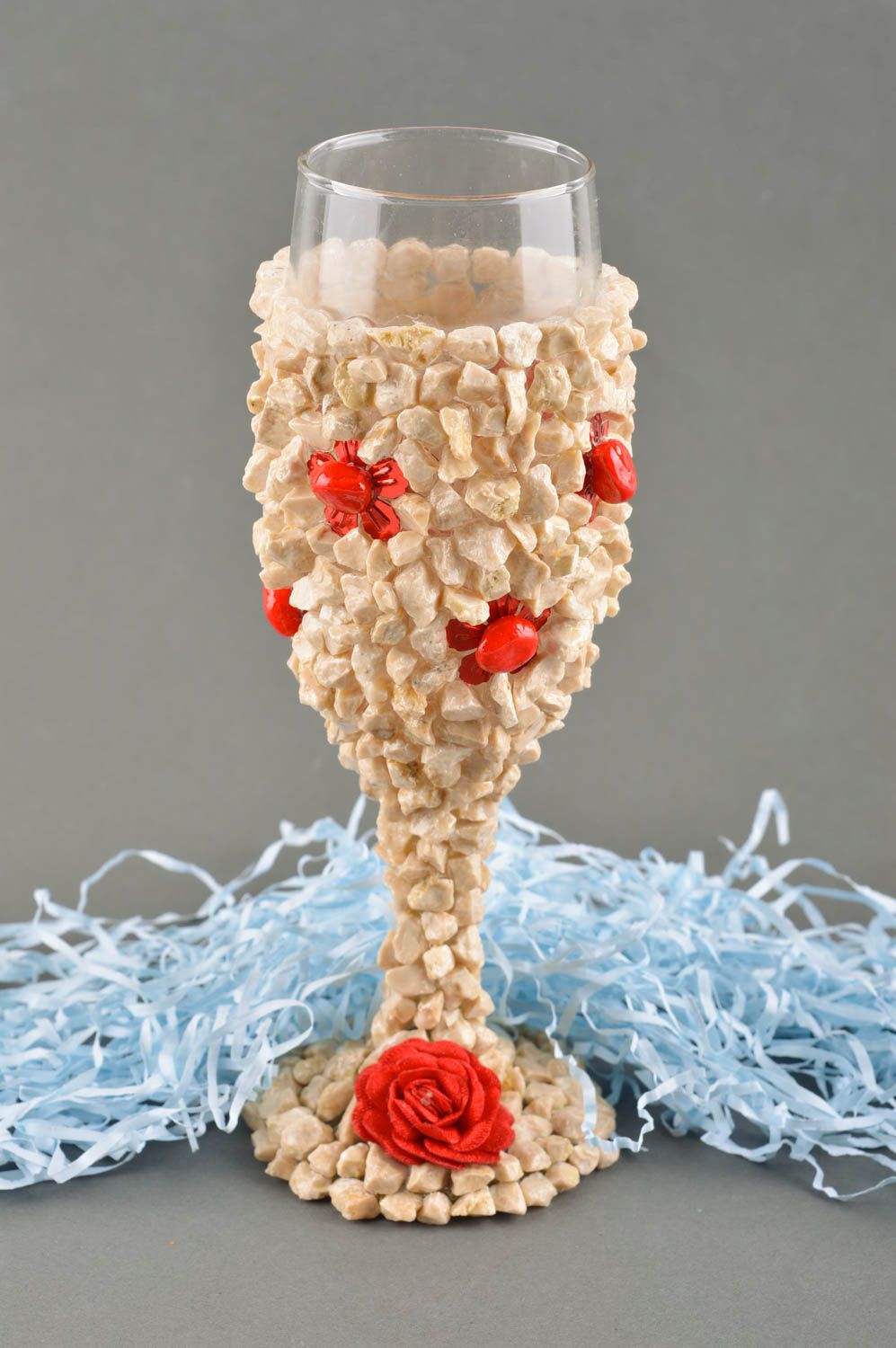 Copa de cristal hecha a mano con flores rojas detalle de boda regalo original foto 1