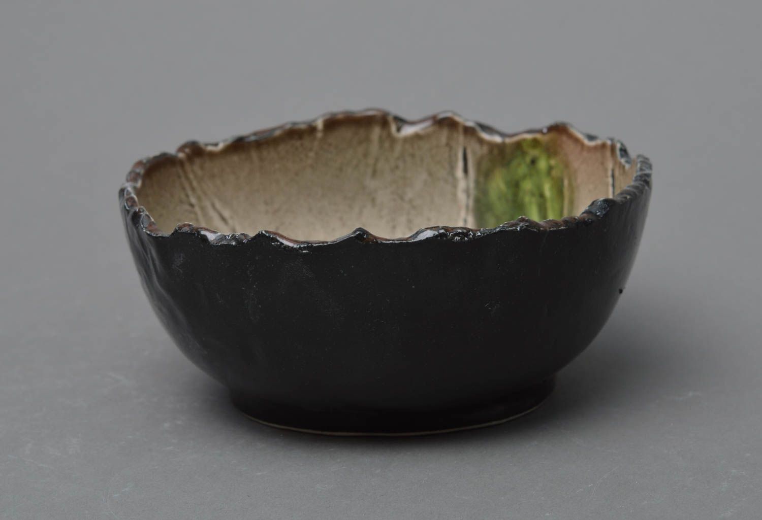 Unusual stylish handmade small porcelain salad bowl with wavy edges photo 2