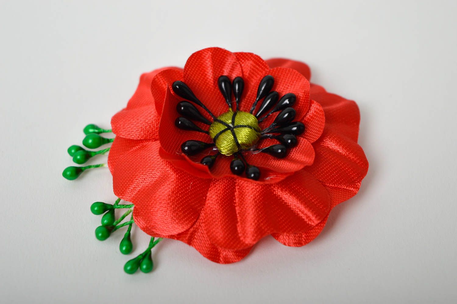 Handmade Haarspange Blume Schmuck für die Haare Damen Modeschmuck rote Mohnblume foto 5