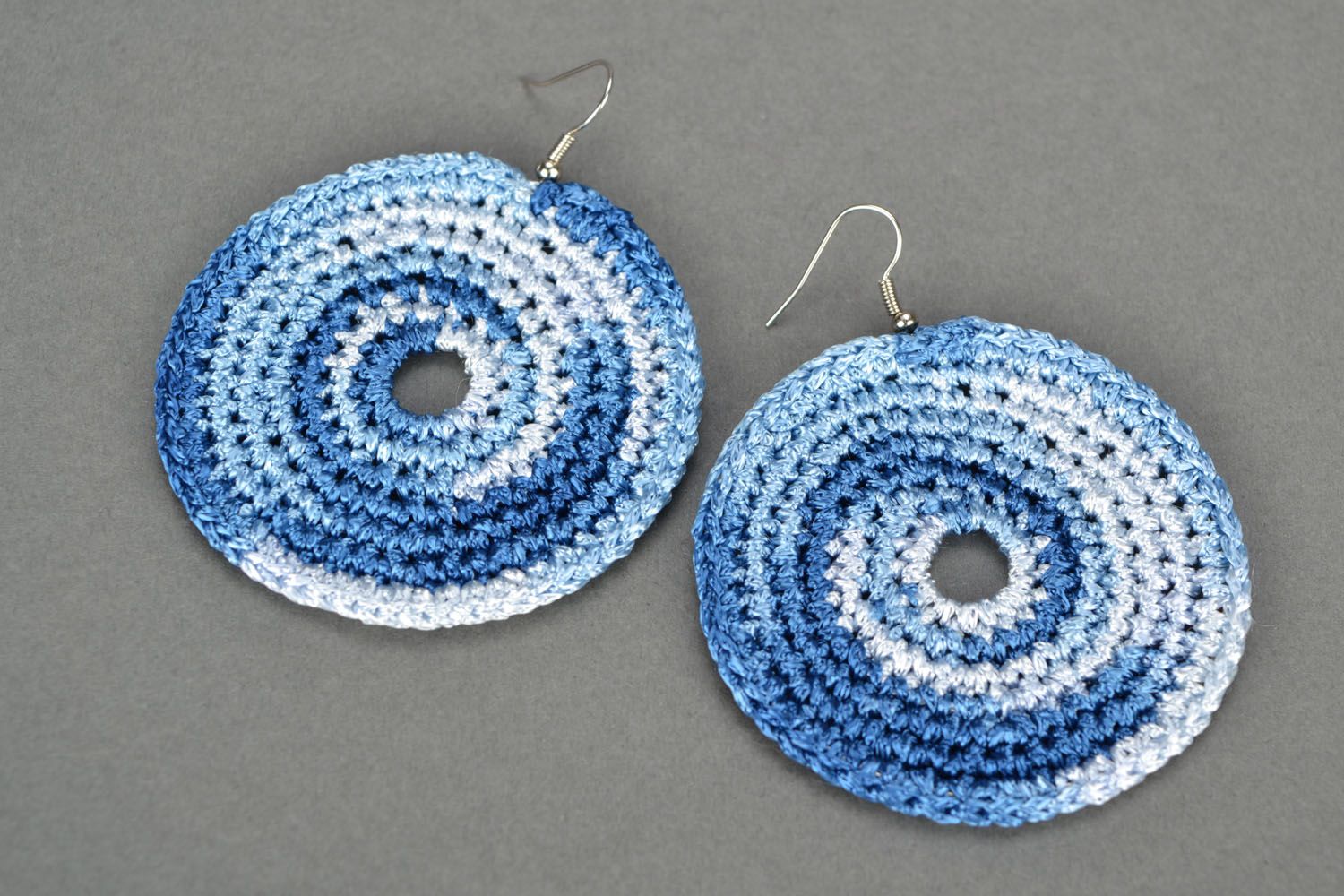 Large round hand-crocheted earrings photo 1