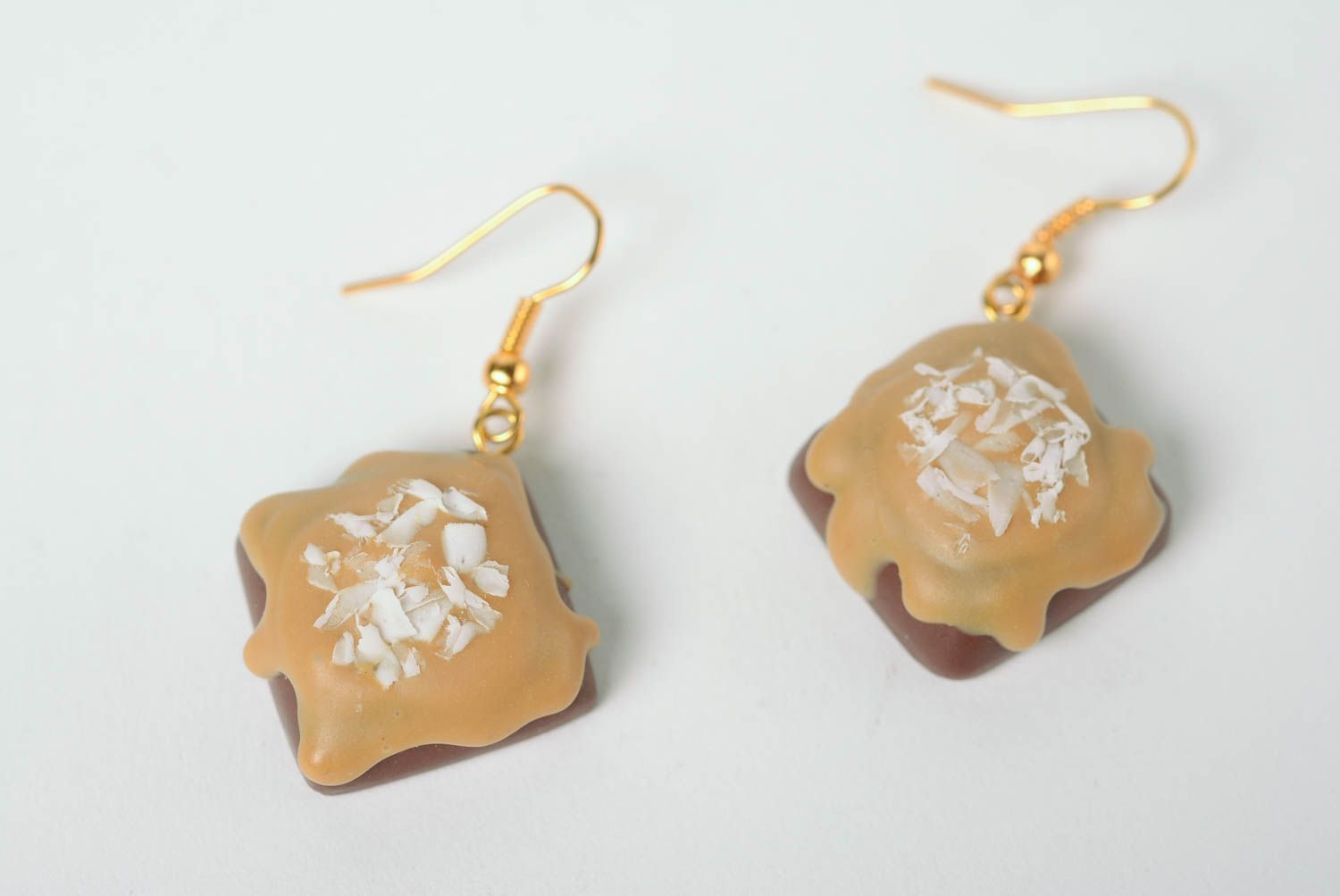 Beautiful handmade polymer clay earrings with confectionery charms photo 1