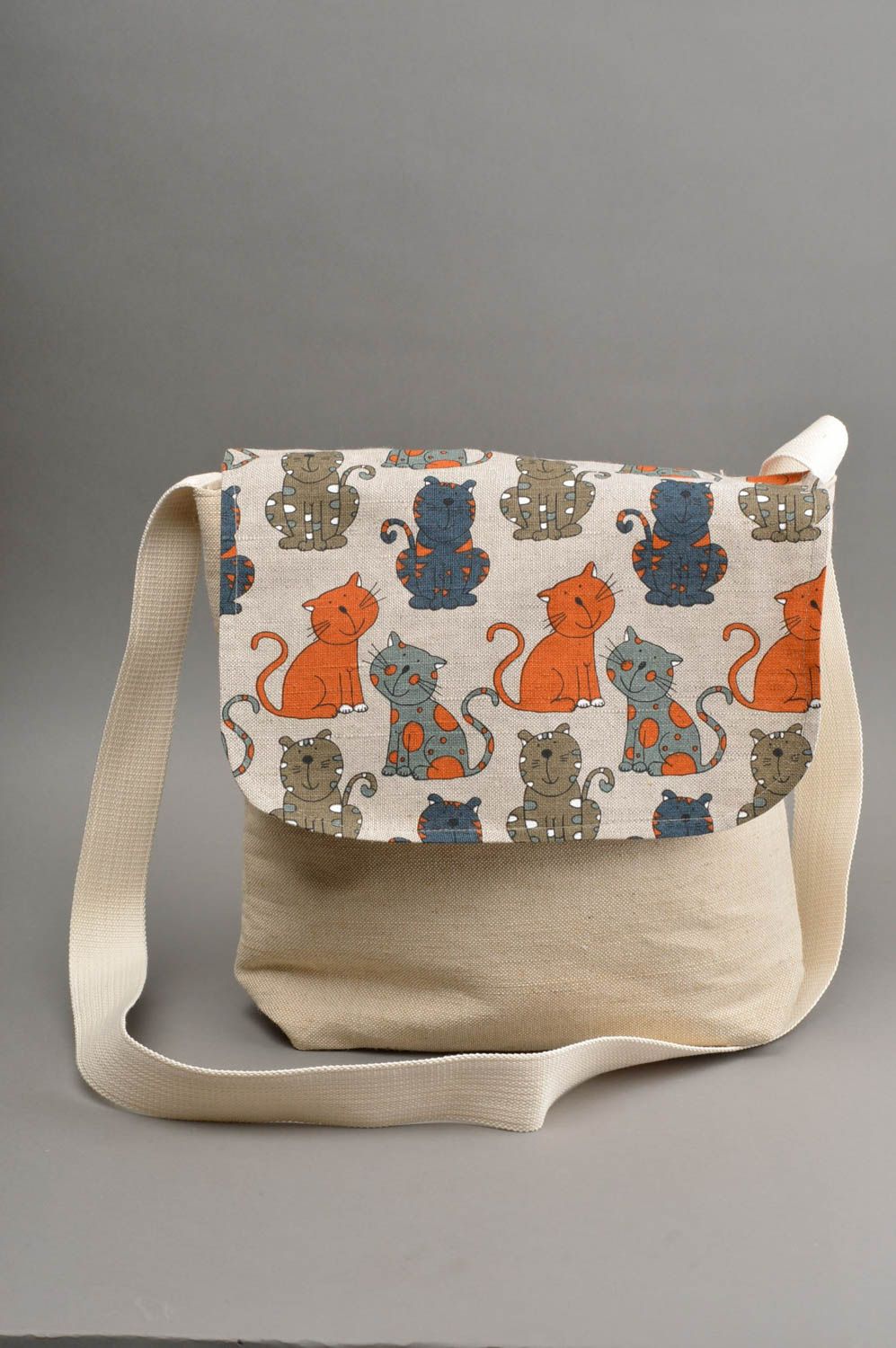 Sac en tissu fait main en lin avec pochette intérieure accessoire original photo 3