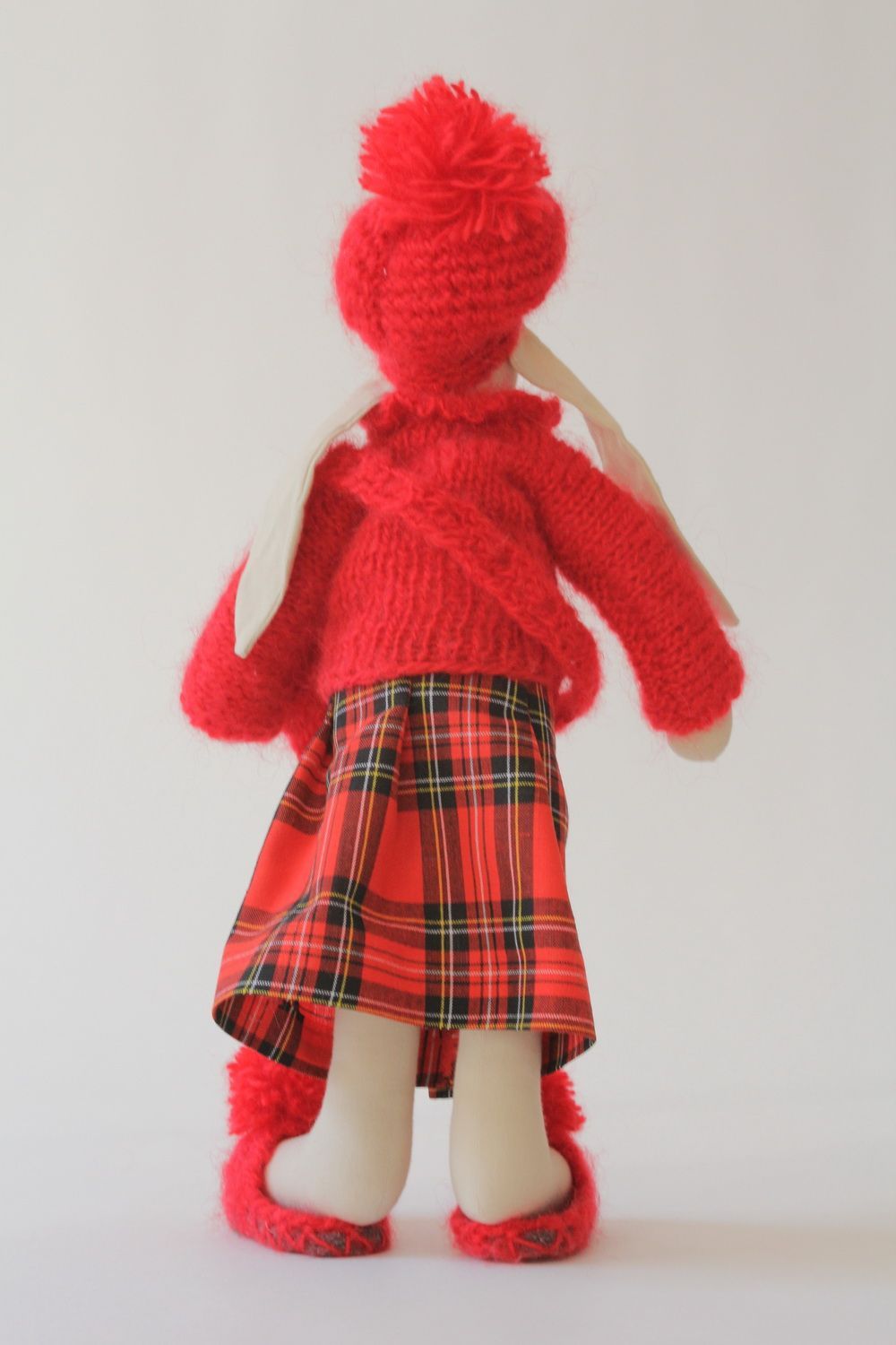 Giocattolo morbido fatto a mano pupazzo da bambini lepre in vestito scozzese foto 2
