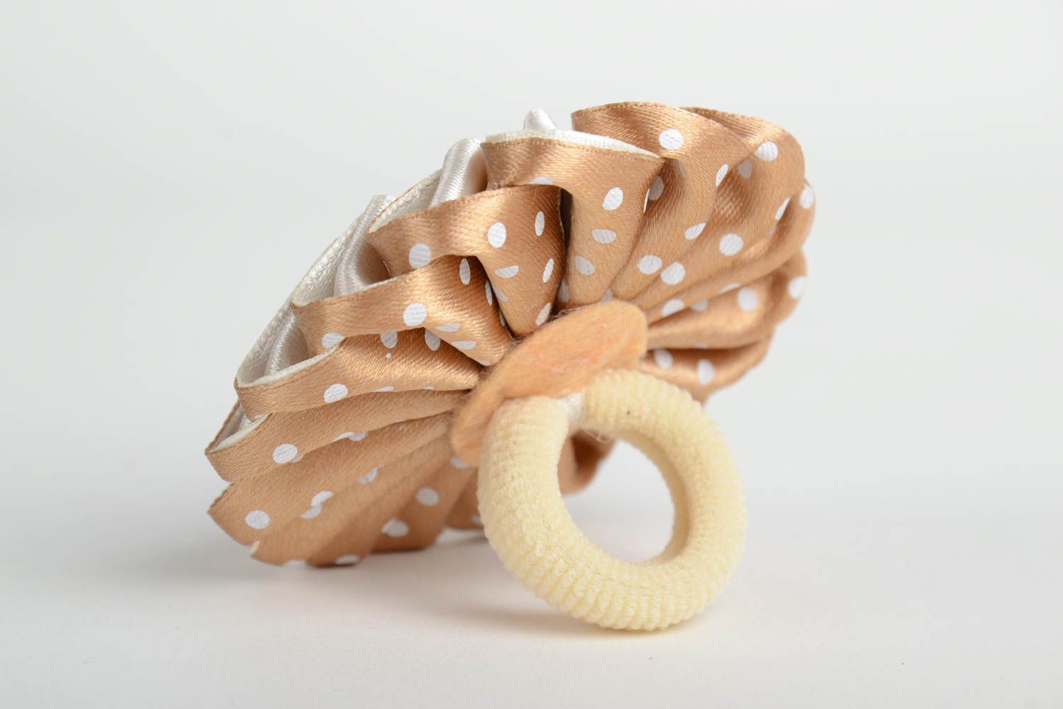 Handmade decorative hair band with satin ribbon kanzashi flower of coffee color photo 4